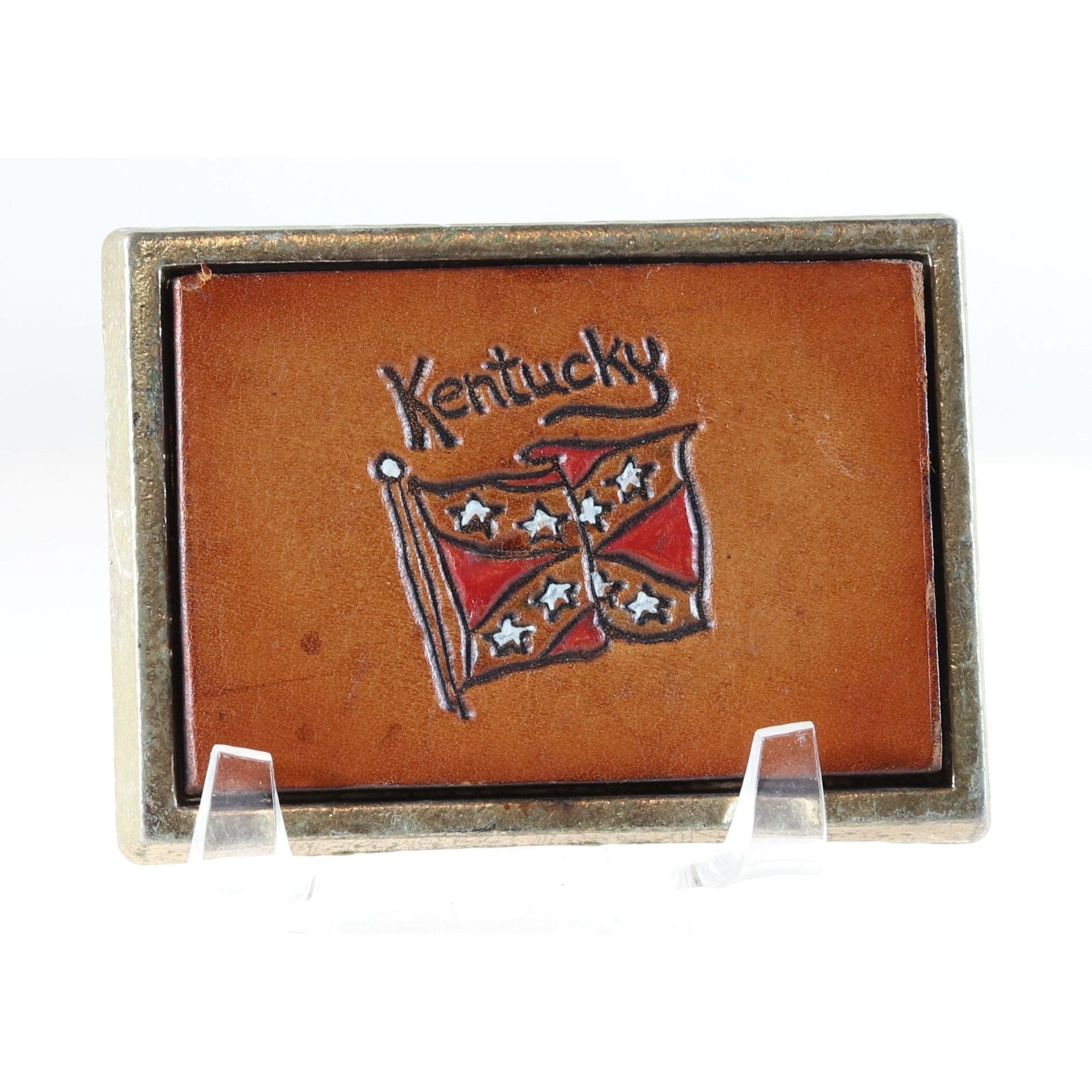 Vintage Belt Buckle Kentucky Vintage Solid Metal and Leather Buckle Size ONE SIZE - 1 Thumbnail