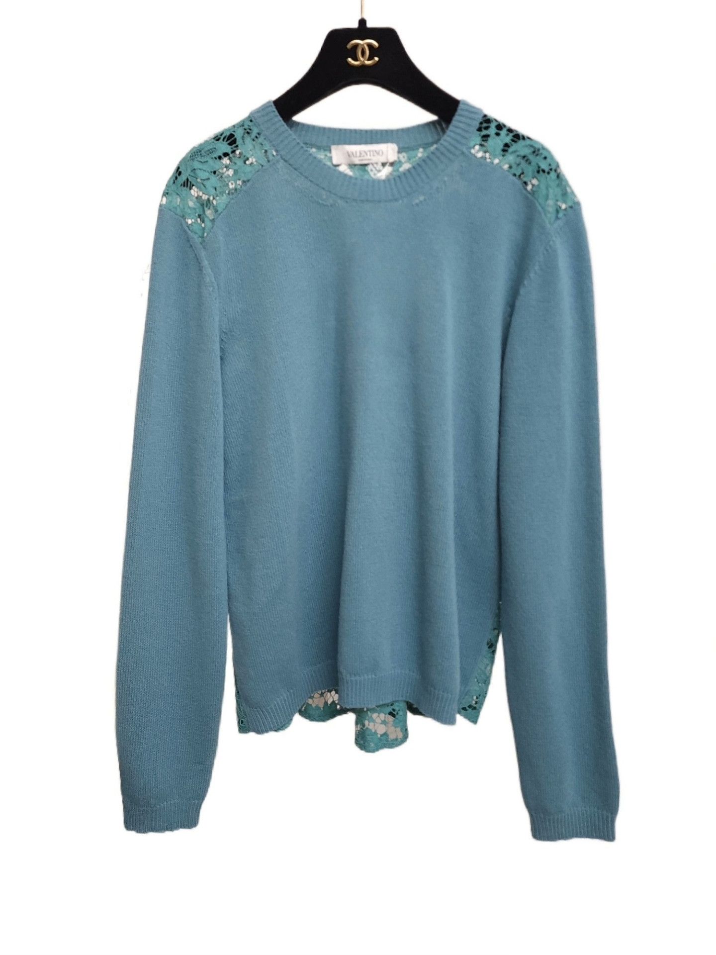 Valentino Valentino Lake Blue Lace Wool Sweater Size US L / EU 52-54 / 3 - 1 Thumbnail