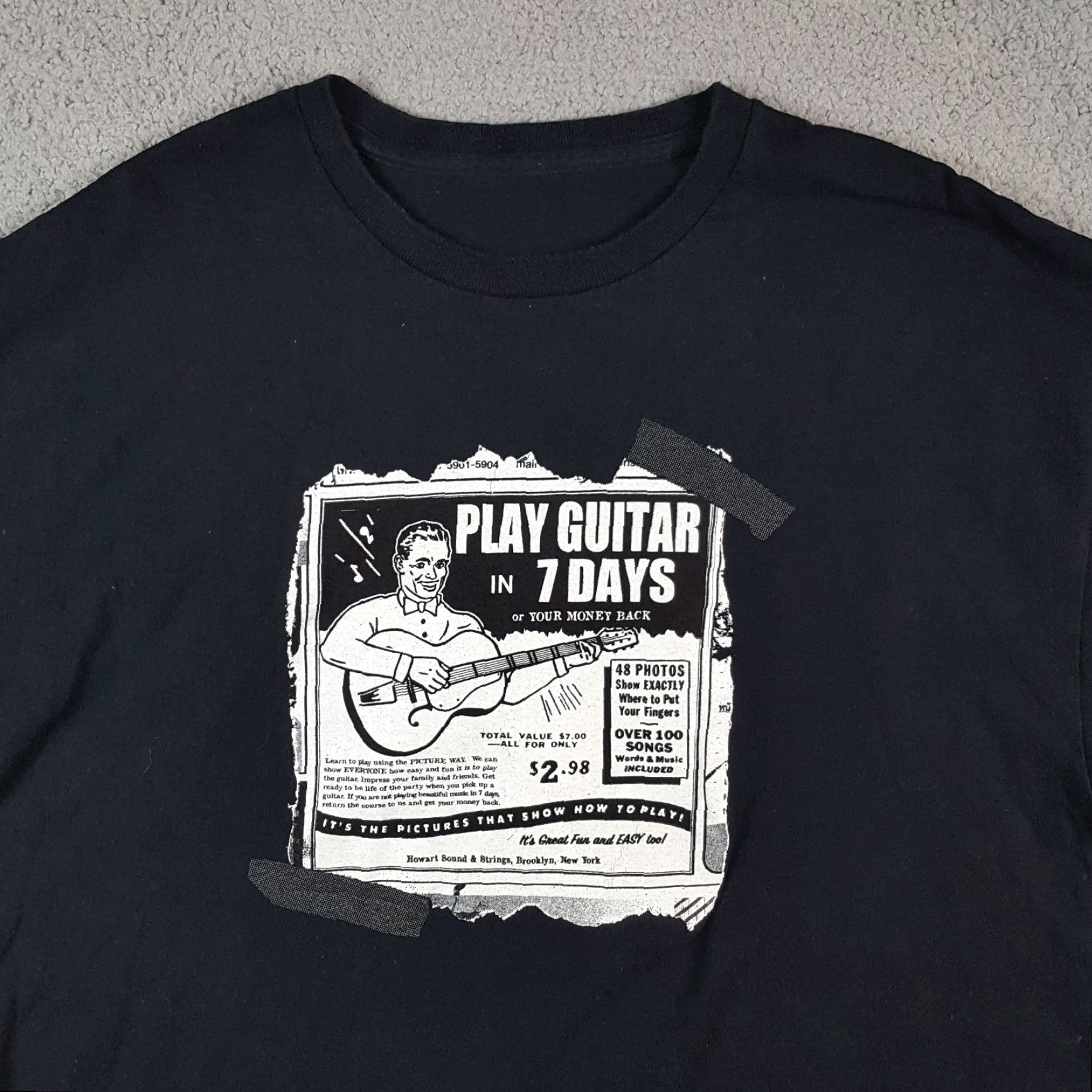 Vintage Vintage 90s Guitar Cartoon Comic Ad Men's XL T-Shirt Black Music Band Rock Retro Size US XL / EU 56 / 4 - 2 Thumbnail
