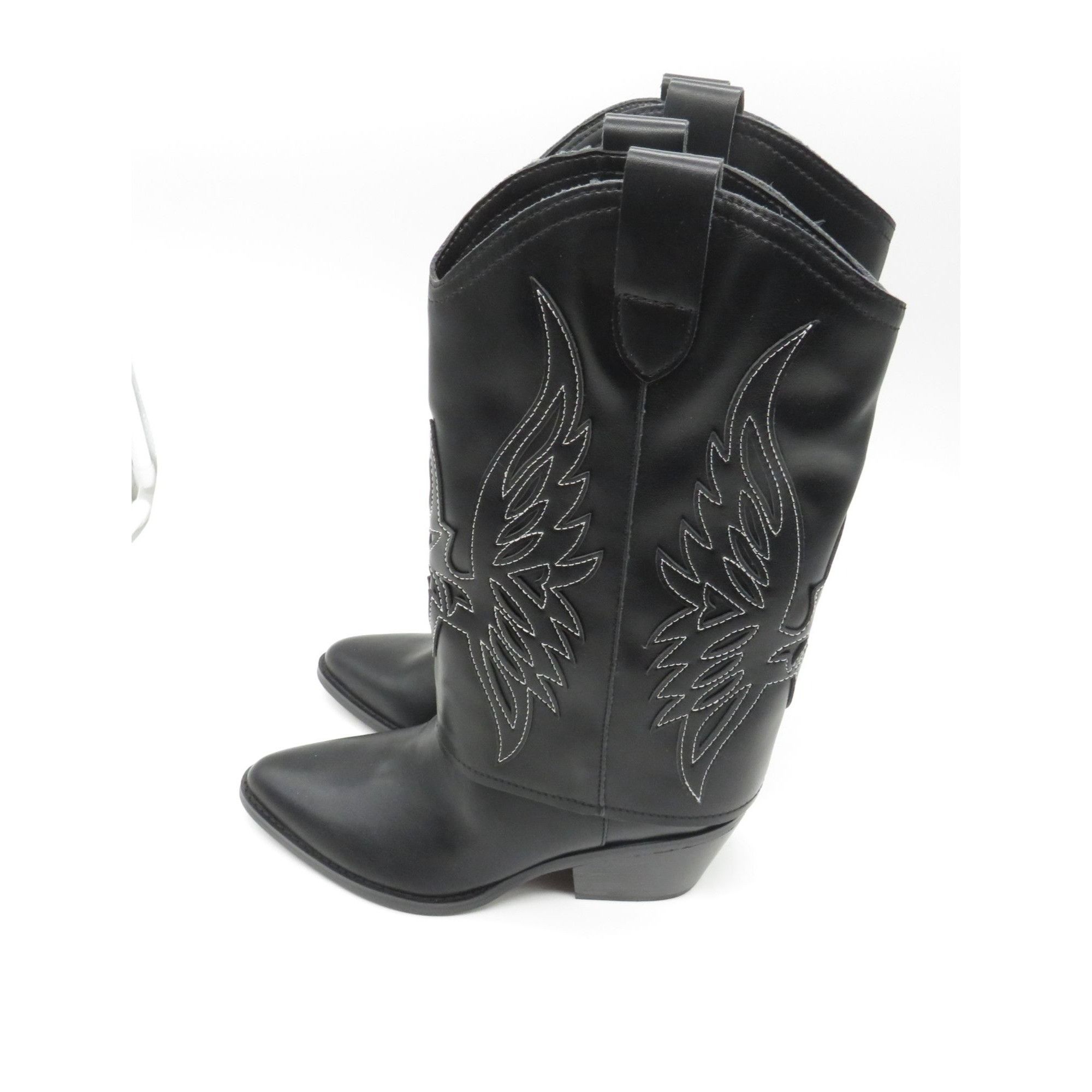 Nine West Nine West Women's Black Cowboy Boot Embroidered Wings Floral Size US 6.5 / IT 36.5 - 3 Thumbnail