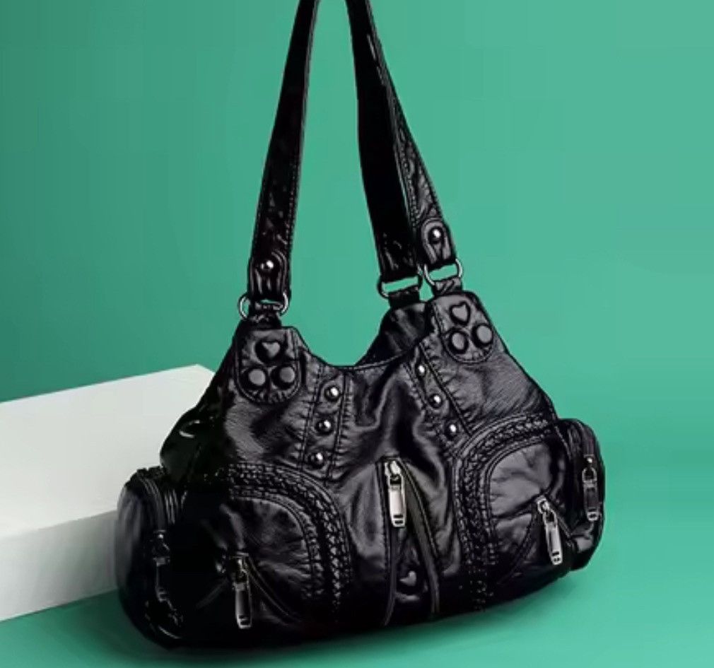 Japanese Brand PU Leather Handbag - Zippered Detail, Crossbody&Shoulder Bag Size ONE SIZE - 4 Thumbnail