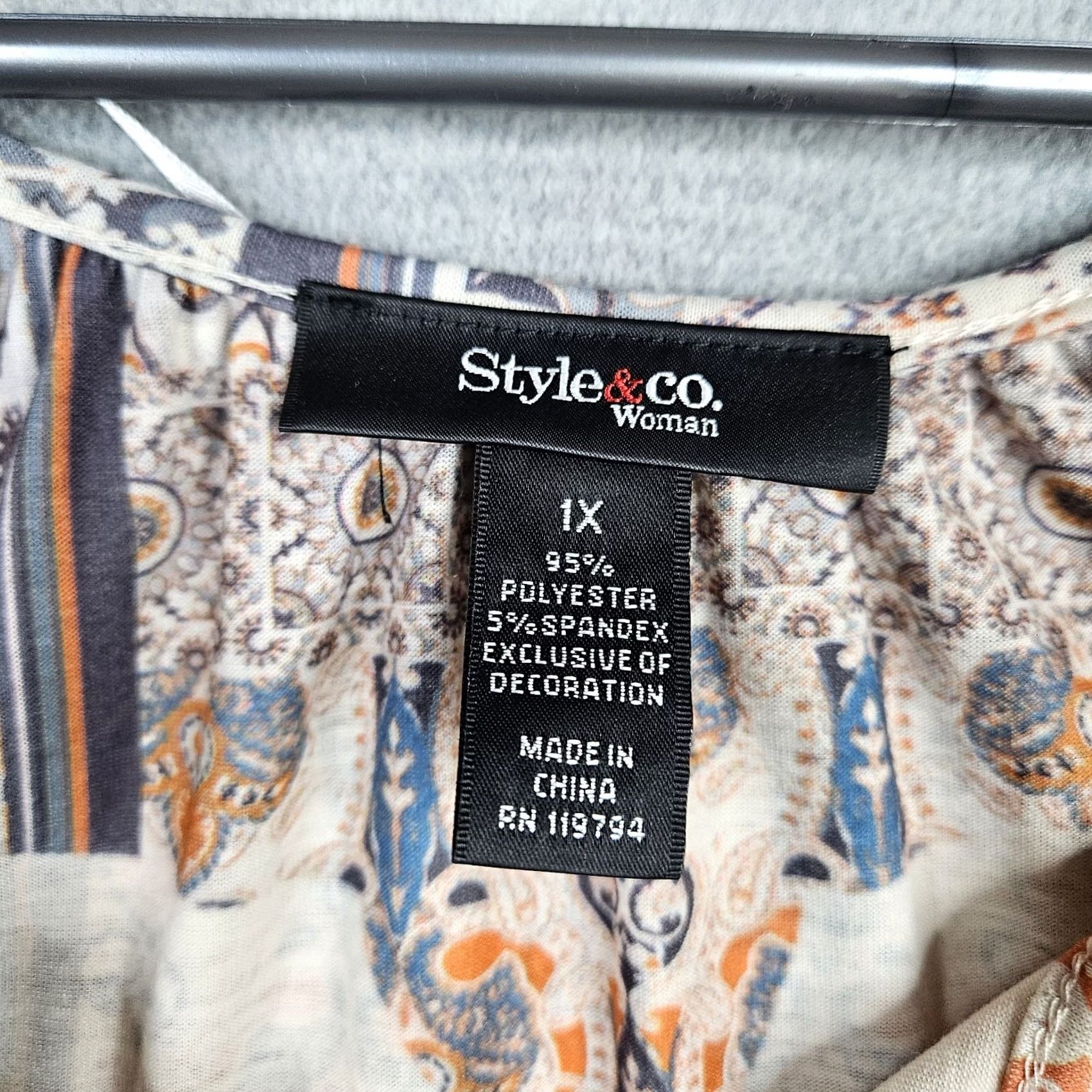 Style & Co Style & Co Blouse Women's 1X Round Neck Long Sleeve Multicolor Polyester Spandex New Size XL / US 12-14 / IT 48-50 - 3 Thumbnail