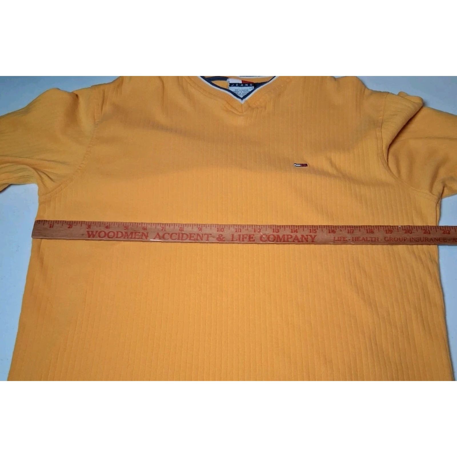 Tommy Hilfiger VINTAGE Tommy Jeans Shirt Men L Ribbed Knit Gold Long Sleeve V Neck Size US L / EU 52-54 / 3 - 4 Thumbnail