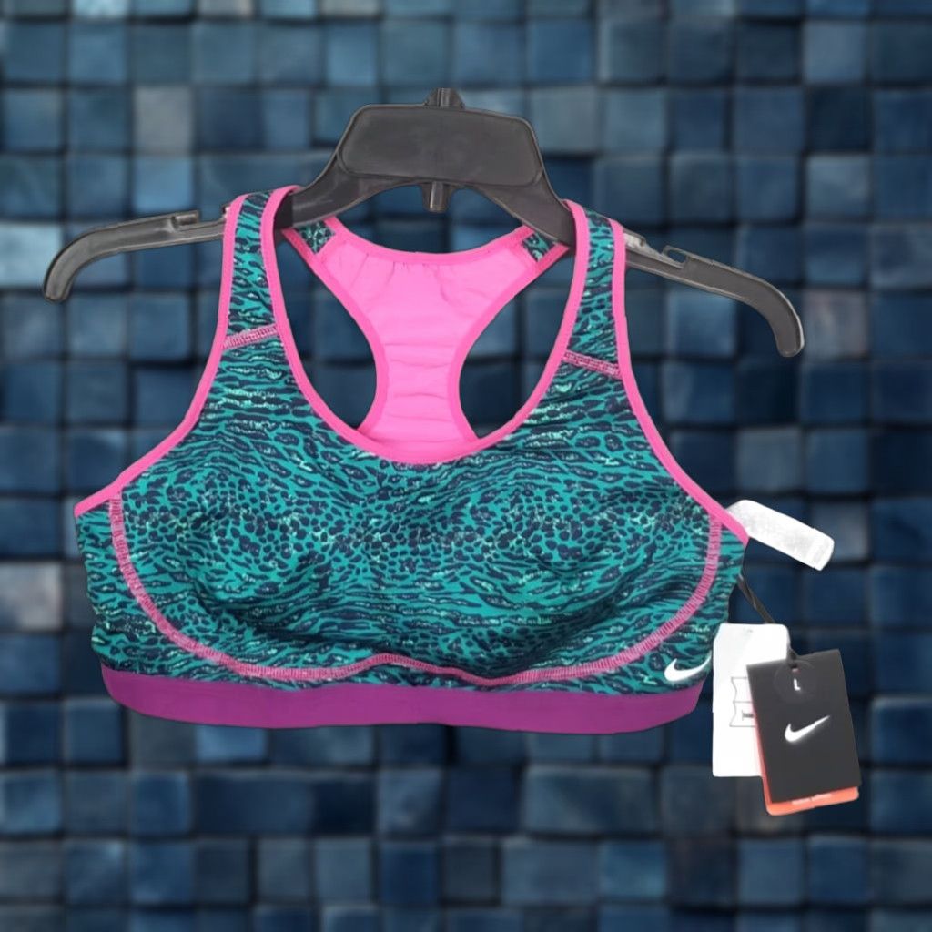 Nike Nike PRO Bra Womens Large Teal Pink Venom Printed Sports Bra Size ONE SIZE - 1 Thumbnail