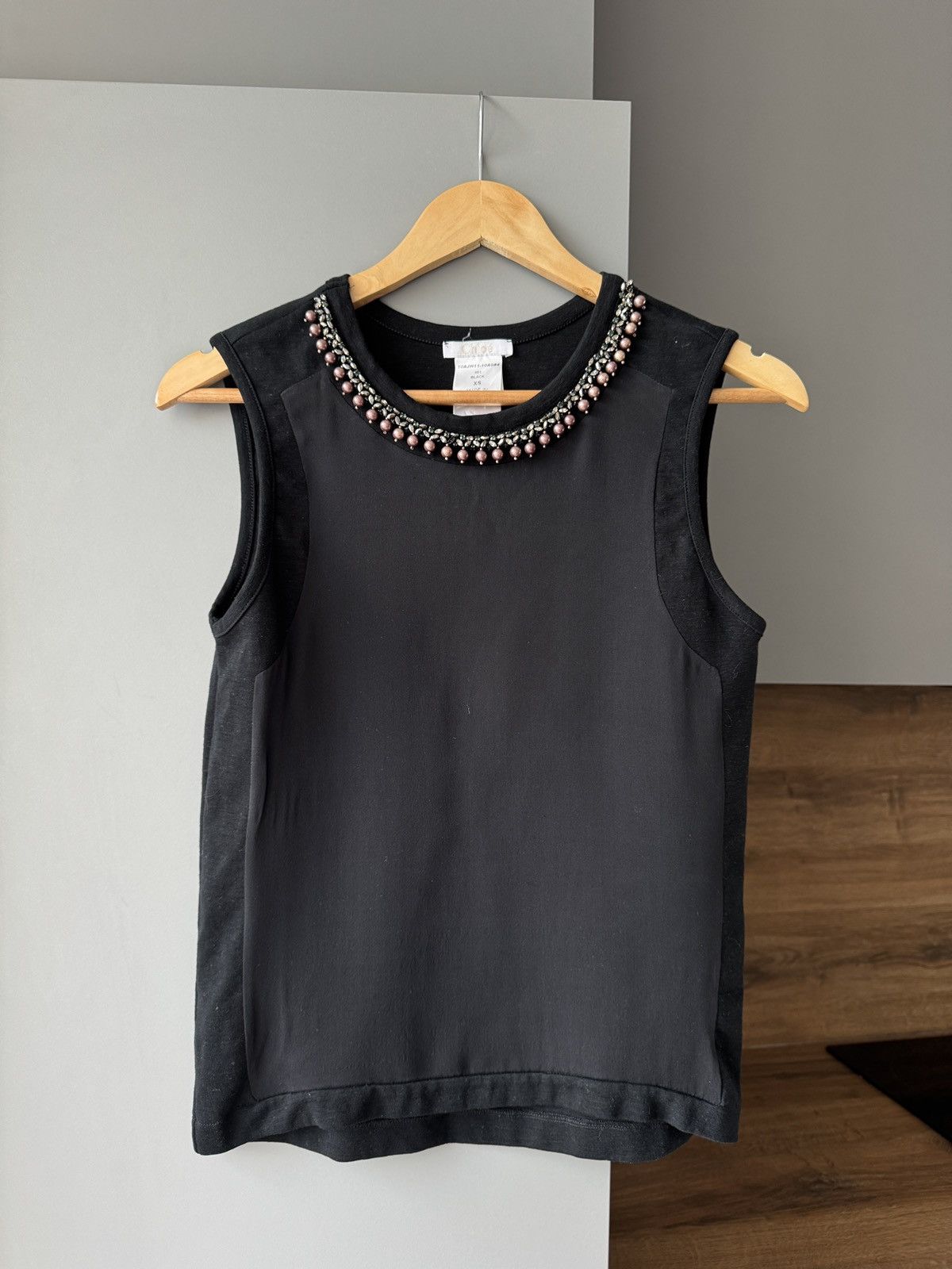 Chloe Chloé Panelled Silk Front Pearl Detailed Top Size XS / US 0-2 / IT 36-38 - 1 Thumbnail