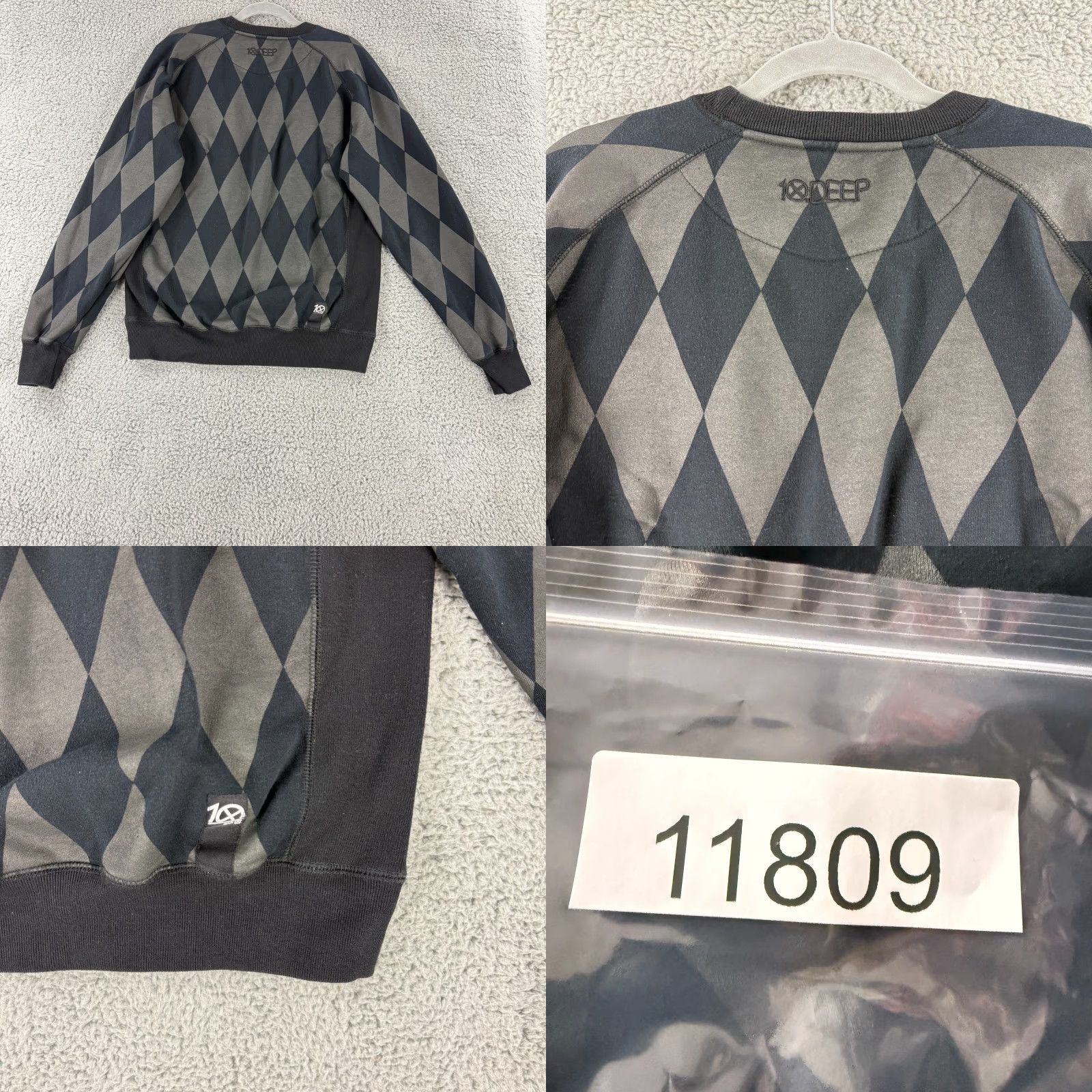 Vintage 10.Deep Sweater Mens Large Black Argyle Long Sleeve Pullover Crew Neck Cotton Size US L / EU 52-54 / 3 - 9 Thumbnail