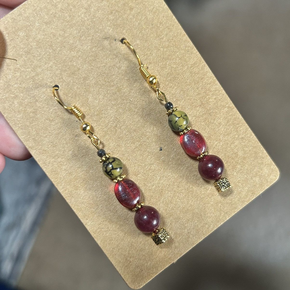 Handmade Handcrafted elegant genuine garnet dragon agate earrings Size ONE SIZE - 1 Thumbnail