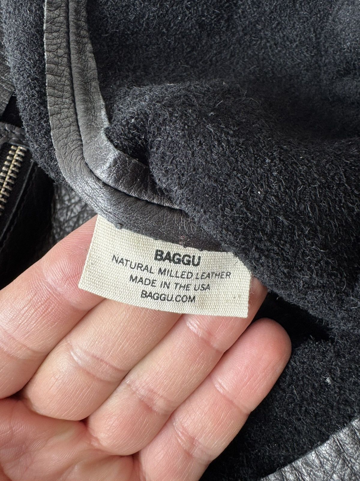 Baggu Baggu Tote Bag Black Natural Milled Leather Double Handle Size ONE SIZE - 8 Thumbnail