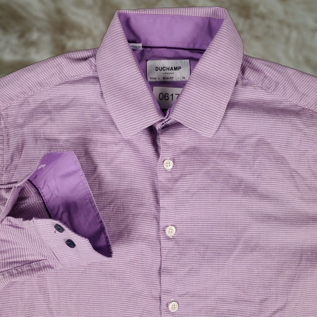 Vintage Duchamp Dress Shirt Mens 15.5 Medium Slim Fit Long Sleeve Purple Button Up Size 40R - 1 Thumbnail