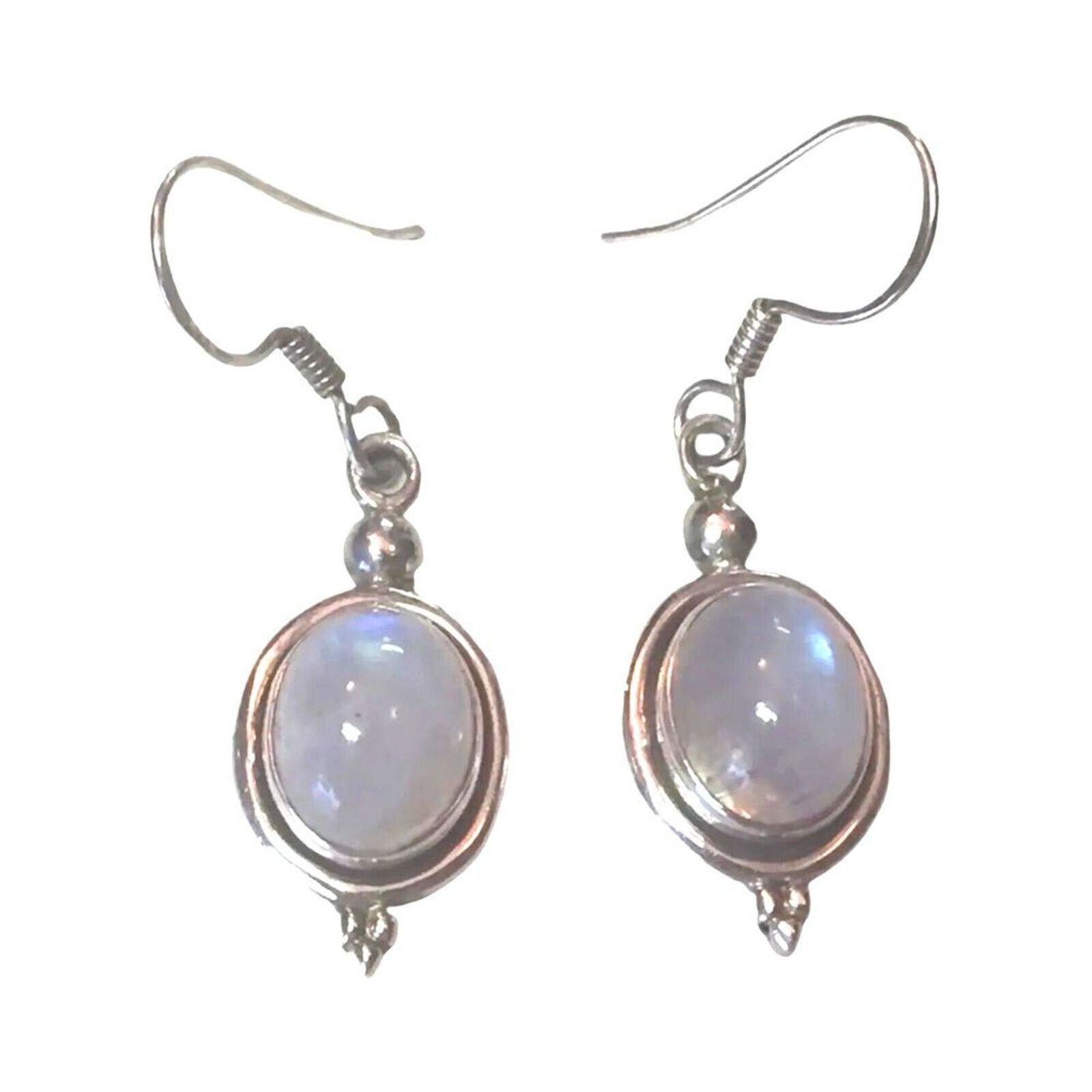The Unbranded Brand Natural Rainbow Oval Moonstone Sterling Silver 925 Earrings Size ONE SIZE - 1 Thumbnail