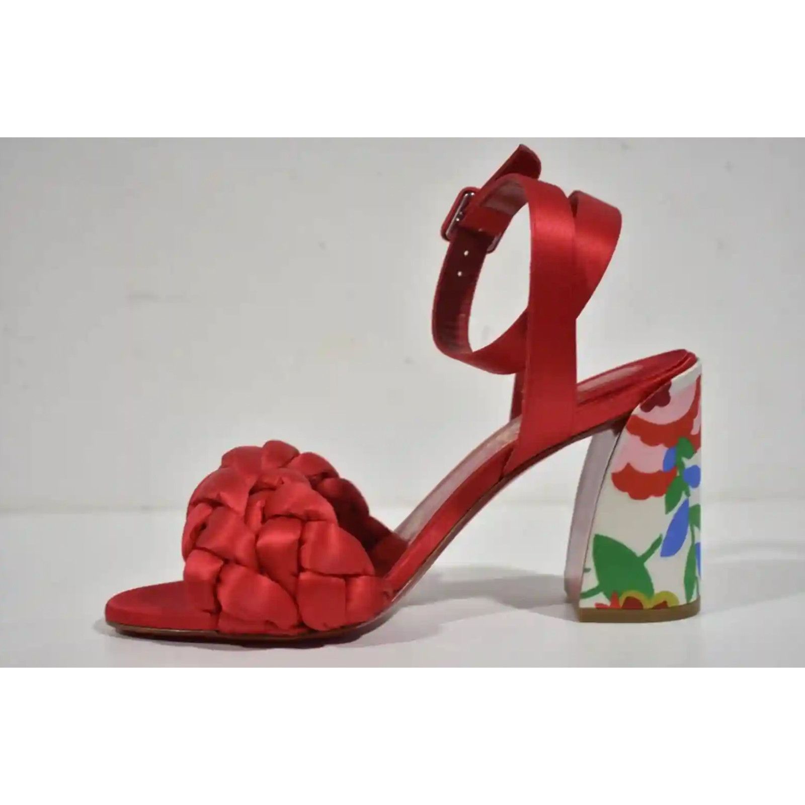 Christian Louboutin Brio 85 Red Floral Ankle Strap Sandal Block Heel Pump 37 Size US 7 / IT 37 - 12 Thumbnail