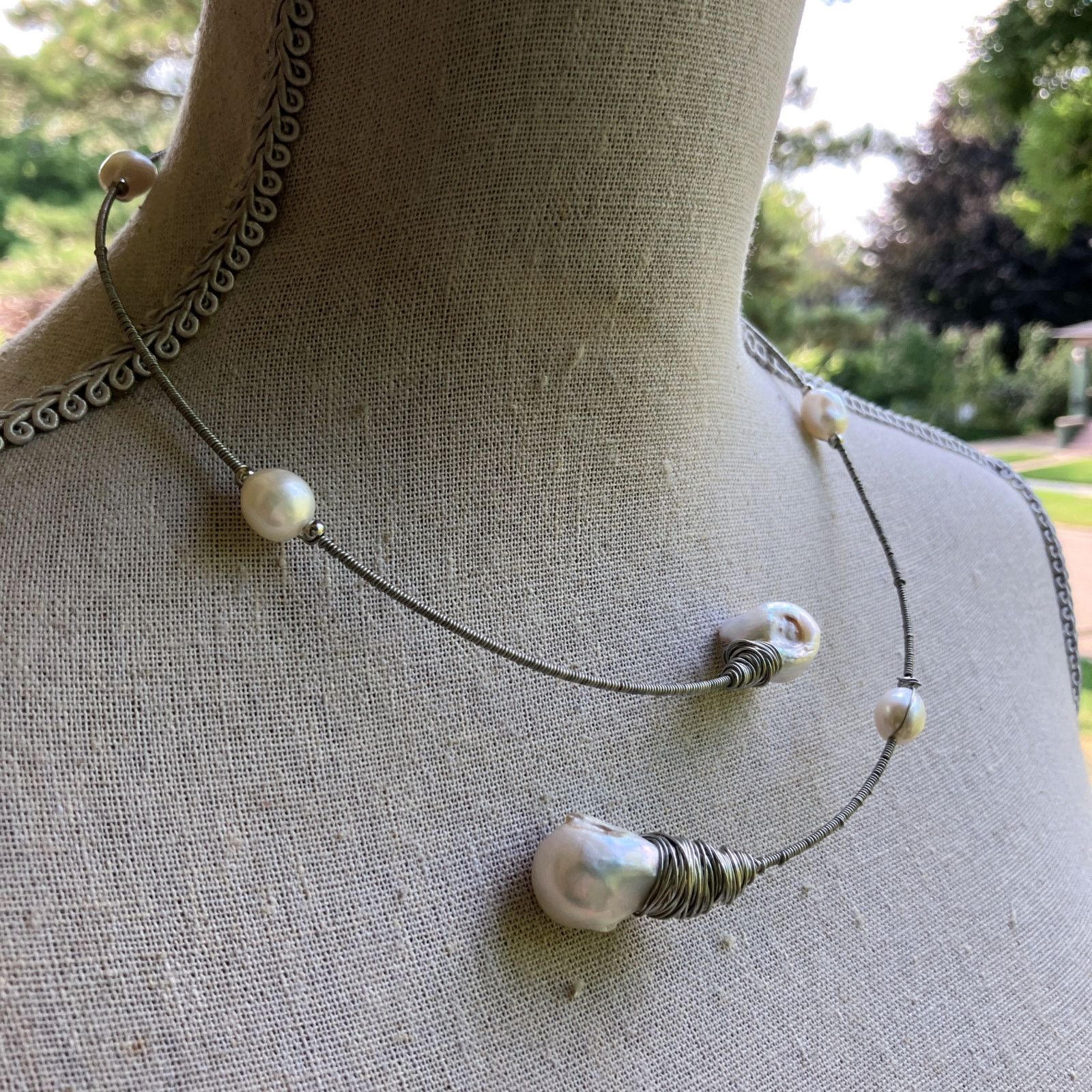 Vintage Genuine Baroque Pearl Collar Choker Necklace Wire Wrap Size ONE SIZE - 15 Thumbnail
