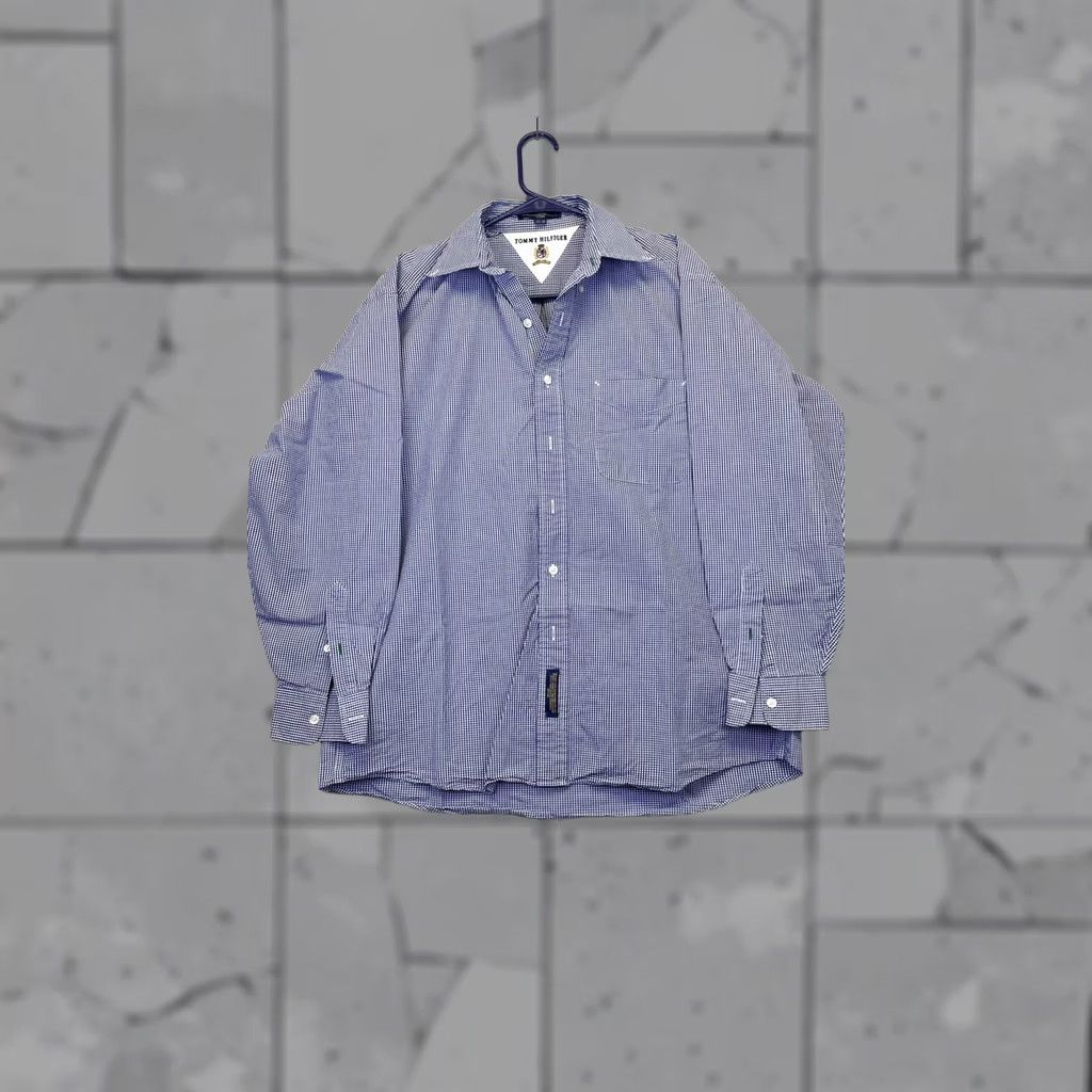 Tommy Hilfiger VINTAGE Tommy Hilfiger Shirt Mens Blue Gingham Cotton 90s Size US L / EU 52-54 / 3 - 1 Thumbnail