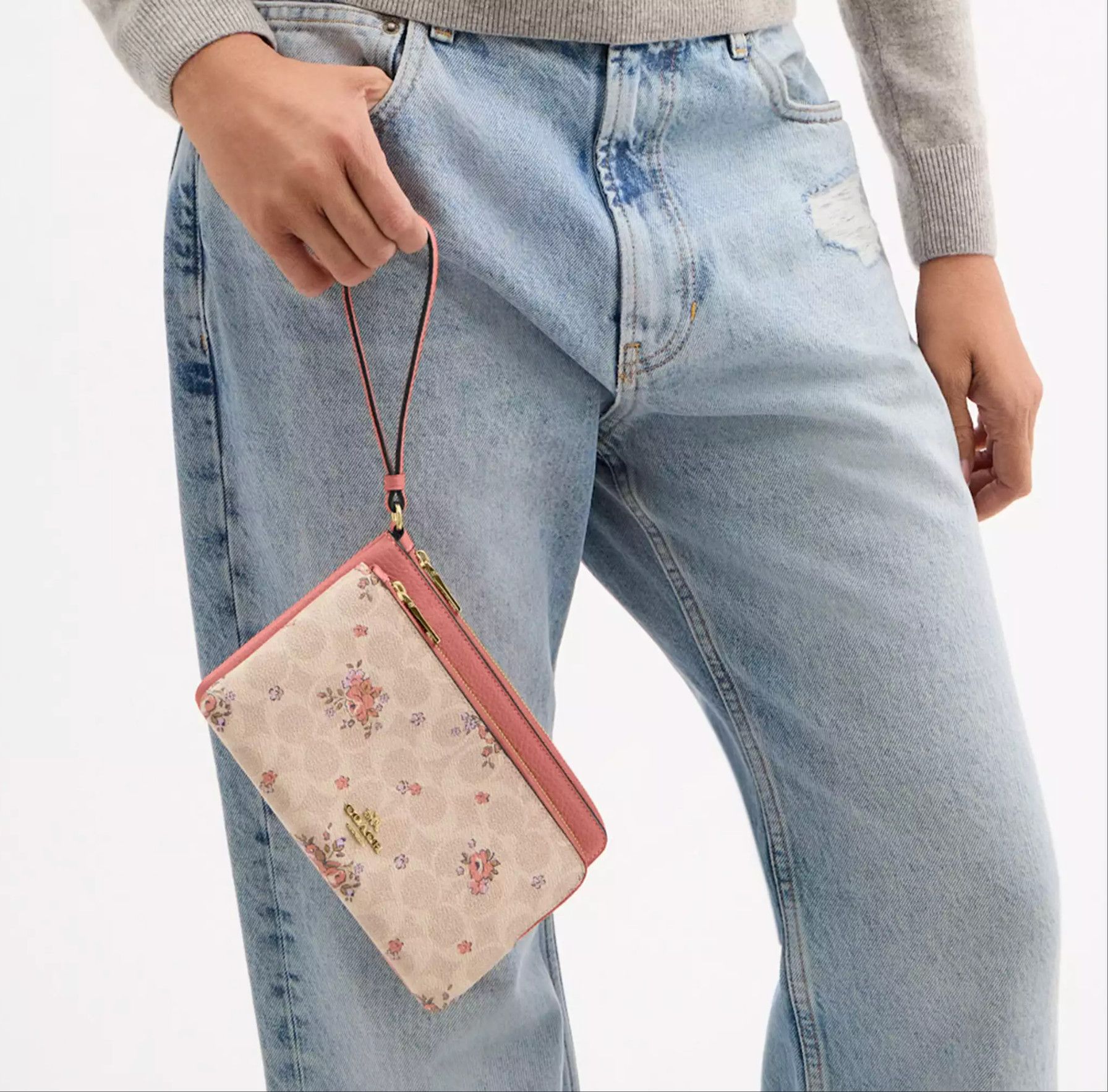 Coach Double Zip Wallet In Signature Canvas With Floral CAY49 Size ONE SIZE - 7 Thumbnail
