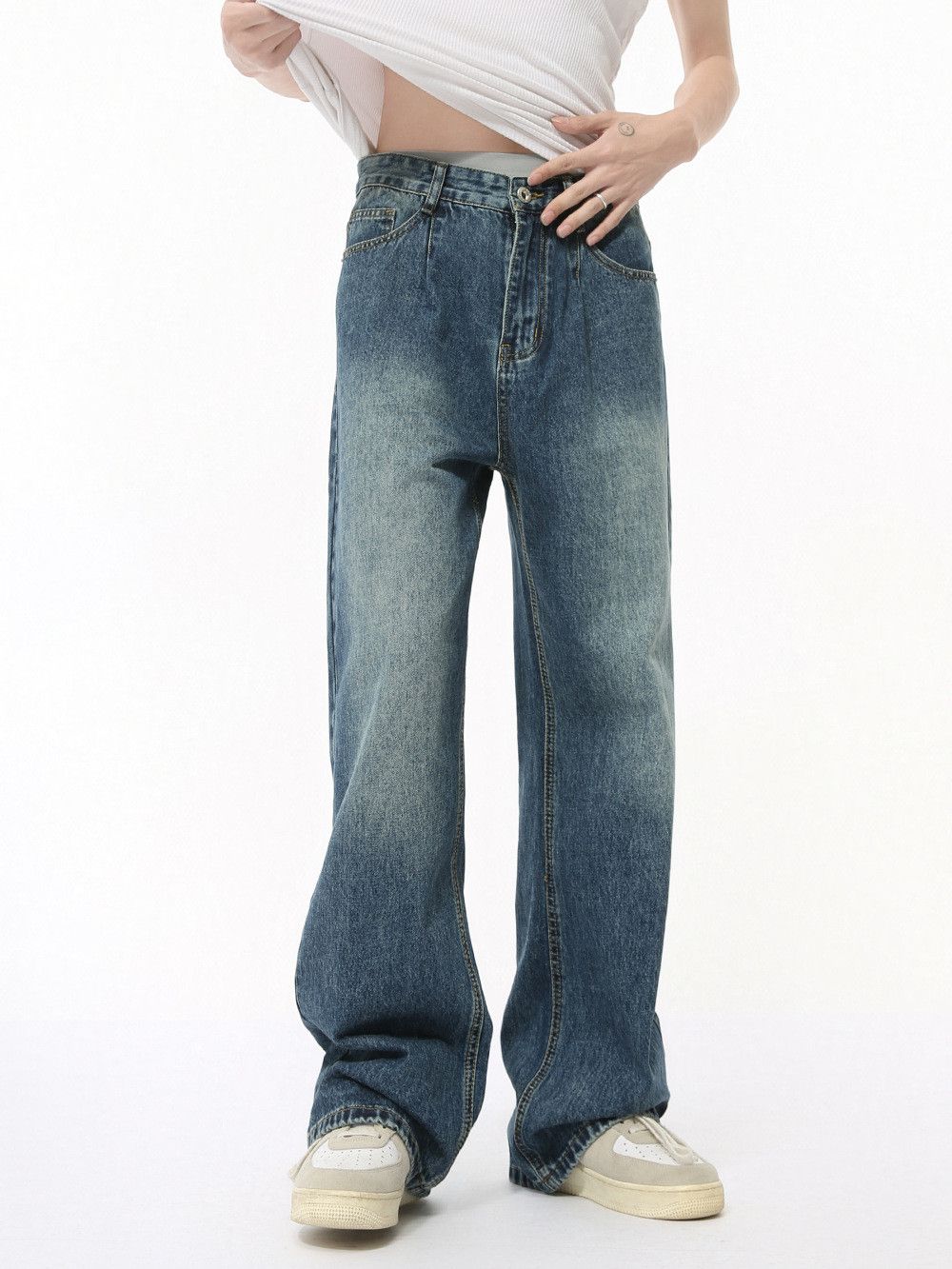 Jean American retro distressed straight leg wide-leg loose jeans Size US 32 / EU 48 - 4 Thumbnail