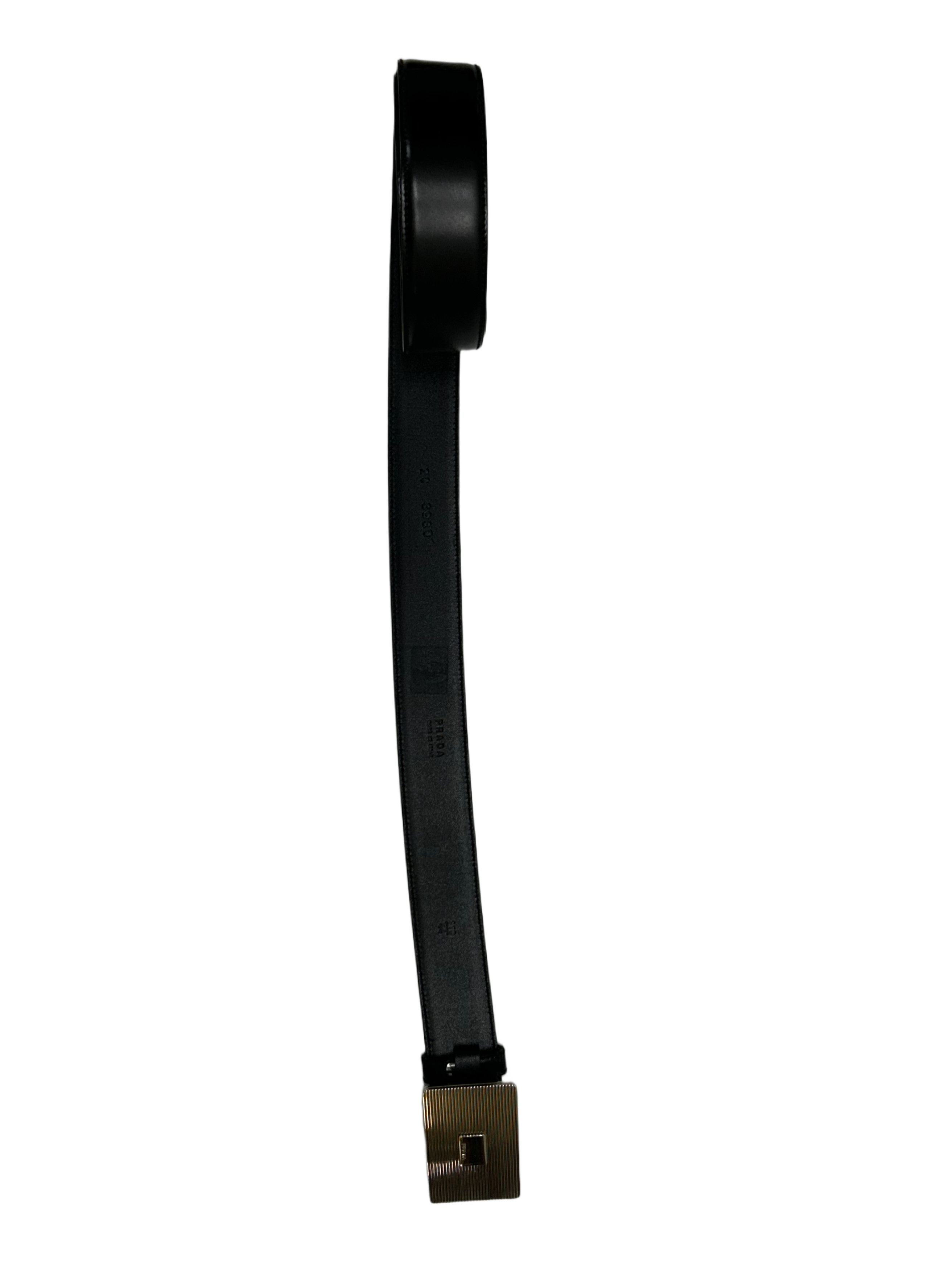 Prada Prada Black Polished Leather BeltWithLaserEtchedShieldBuckle Size 38 - 3 Thumbnail