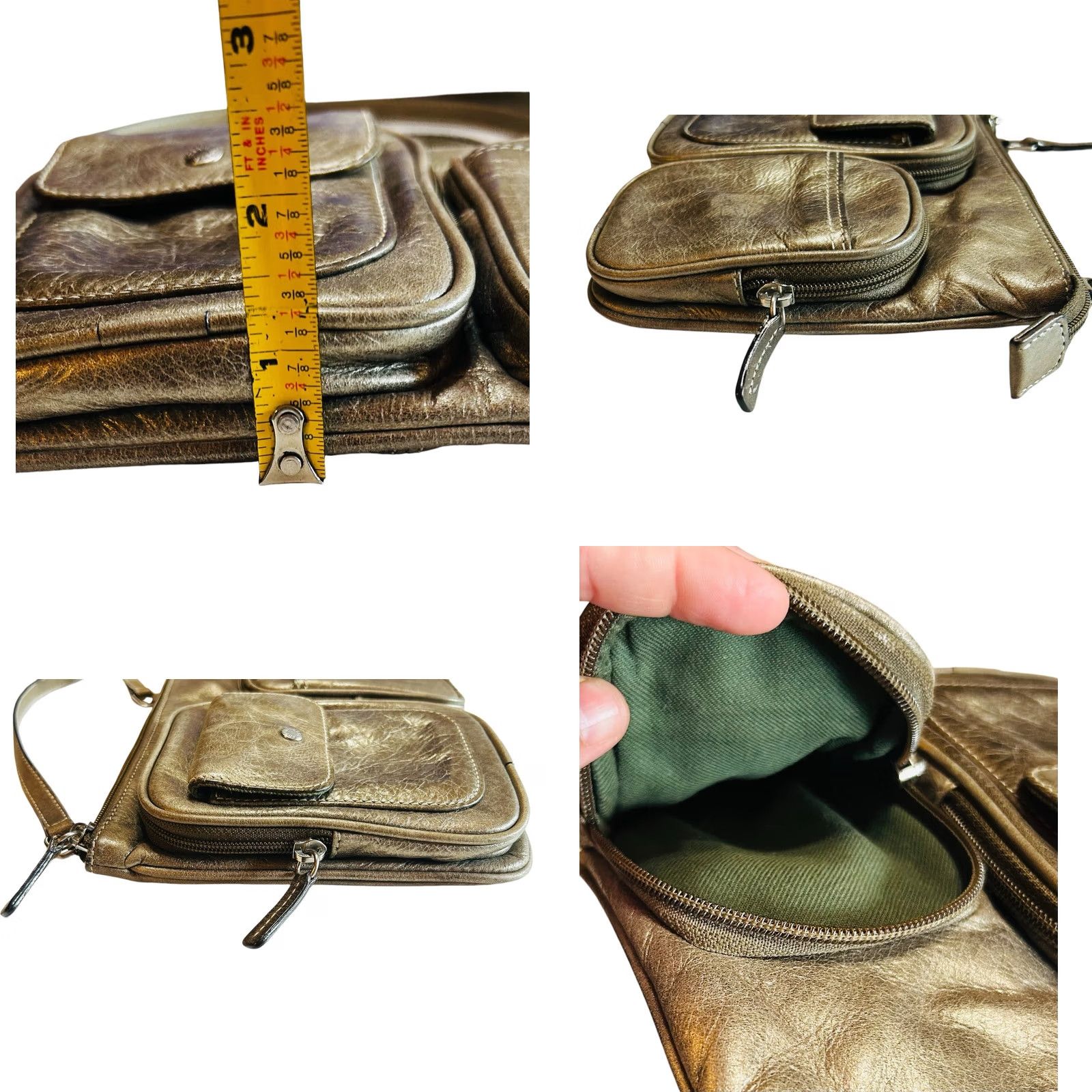 Fossil Fossil Kinley Crossbody Crossbody Purse Shoulder Handbag Women’s Gray Metallic Leather Pebbled Zip Adjustable Strap Womens Small Vintage? Size ONE SIZE - 8 Thumbnail