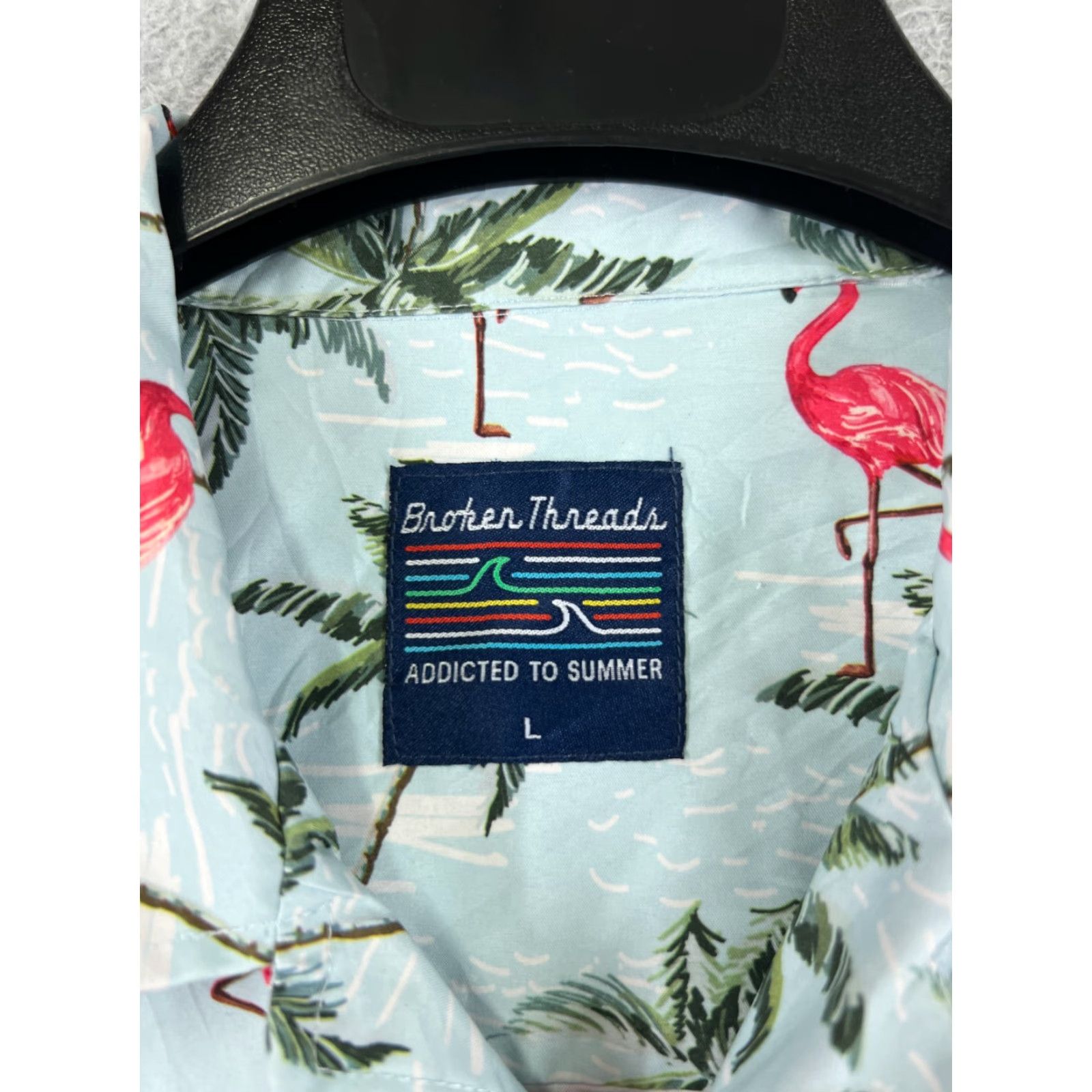 Vintage VINTAGE Brother Threads Shirt Adult Large Blue Palm Pink Flamingo Print Button Up Poly Size US L / EU 52-54 / 3 - 6 Thumbnail