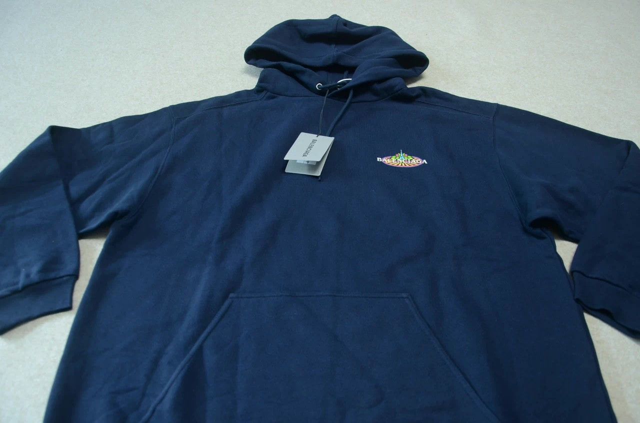Balenciaga Balenciaga Navy Eiffel Tower Print Logo Loose Hoodie M Size US M / EU 48-50 / 2 - 2 Thumbnail