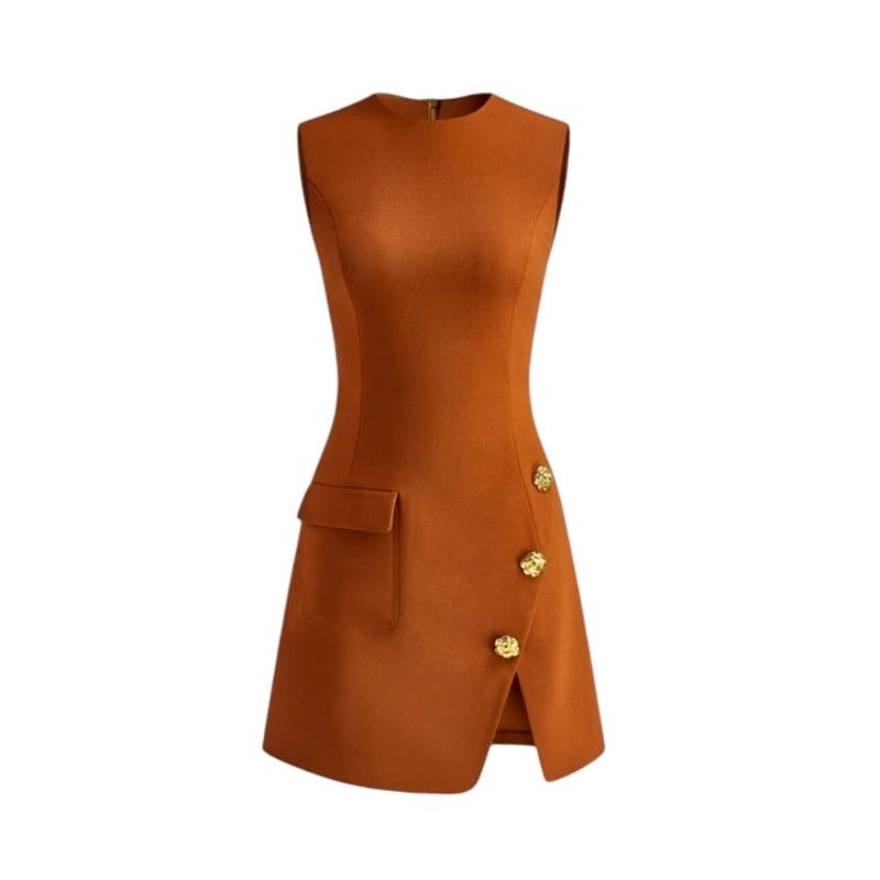 Other Commense Golden Rose Button Pocket Split Sleeveless Dress Size XS / US 0-2 / IT 36-38 - 1 Thumbnail