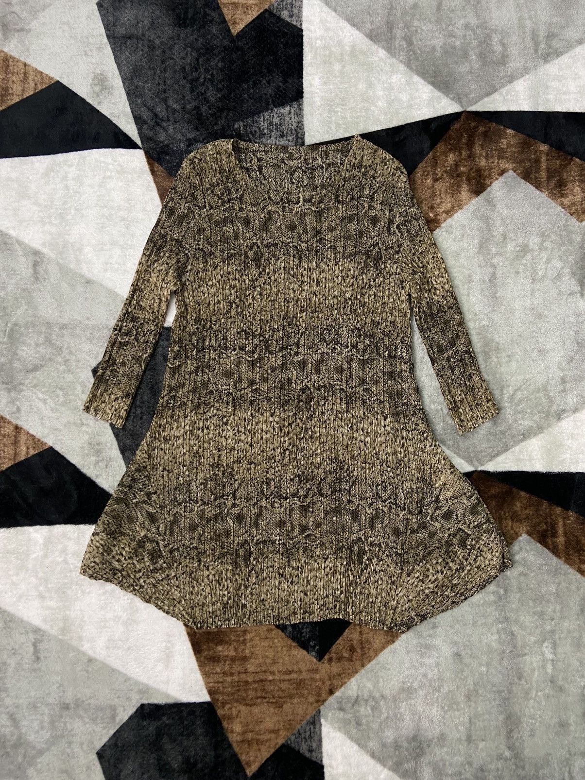 Japanese Brand Pleatsme Snakeskin Pleated Asymmetric Tunic Dress Size ONE SIZE - 1 Thumbnail