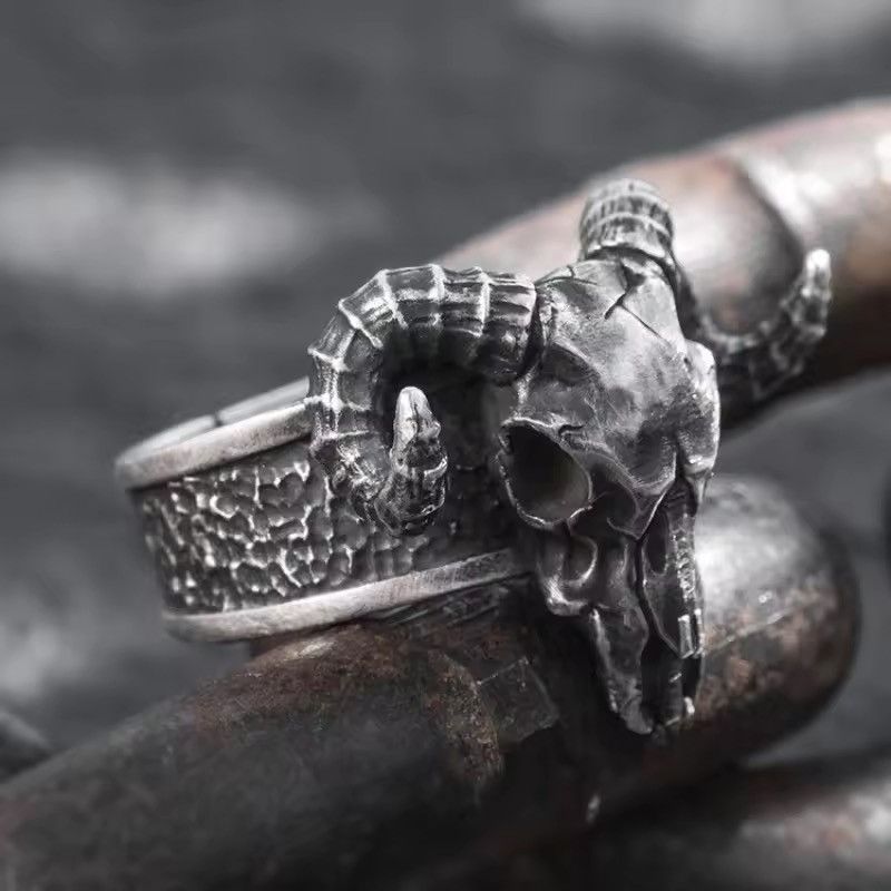 Other Punk Style Skull Sheep Head Adjustable Ring Size ONE SIZE - 1 Thumbnail