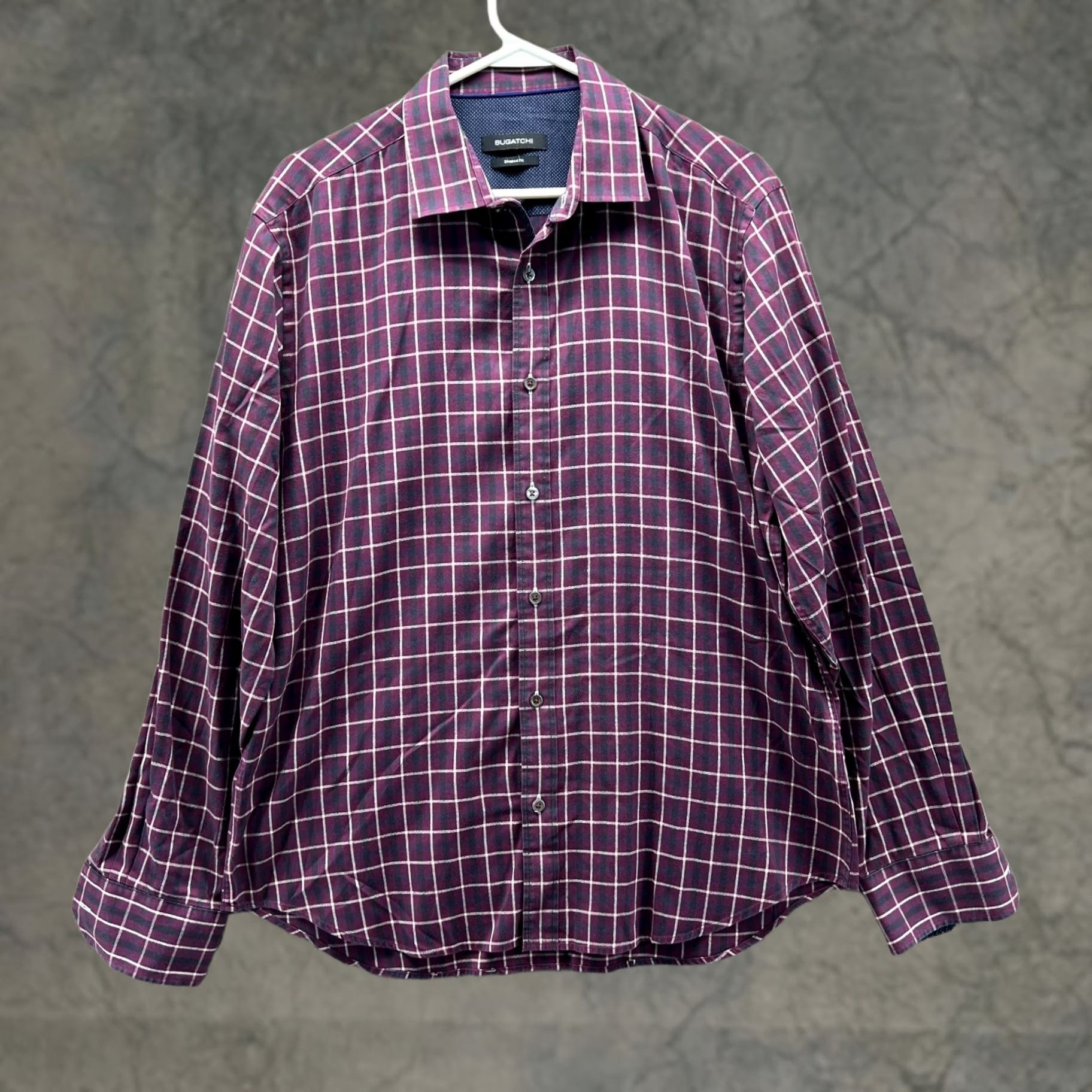 BUGATCHI VINTAGE Bugatchi Shirt XL Purple Button-Down Glen Check Shaped Fit Mens Button-Up Size US XL / EU 56 / 4 - 1 Thumbnail