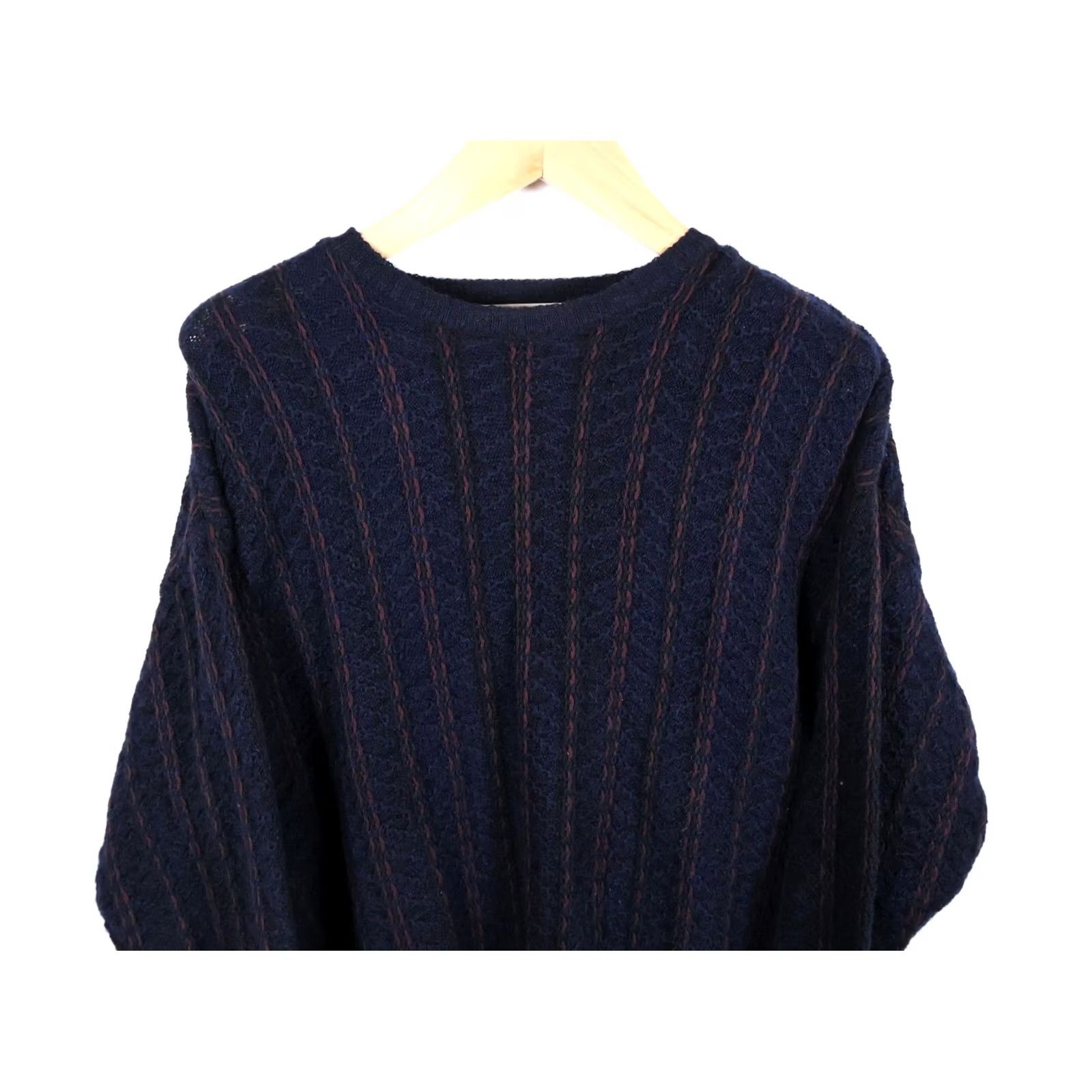 Perry Ellis VINTAGE Perry Ellis Wool Sweater Striped Dark Blue Red Textured Pattern Size US M / EU 48-50 / 2 - 5 Thumbnail