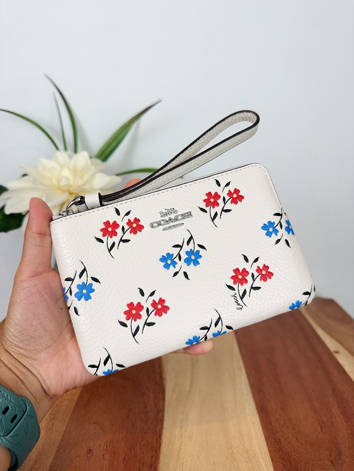 Coach Small outlet Wristlet With Wildflower Print on Leather