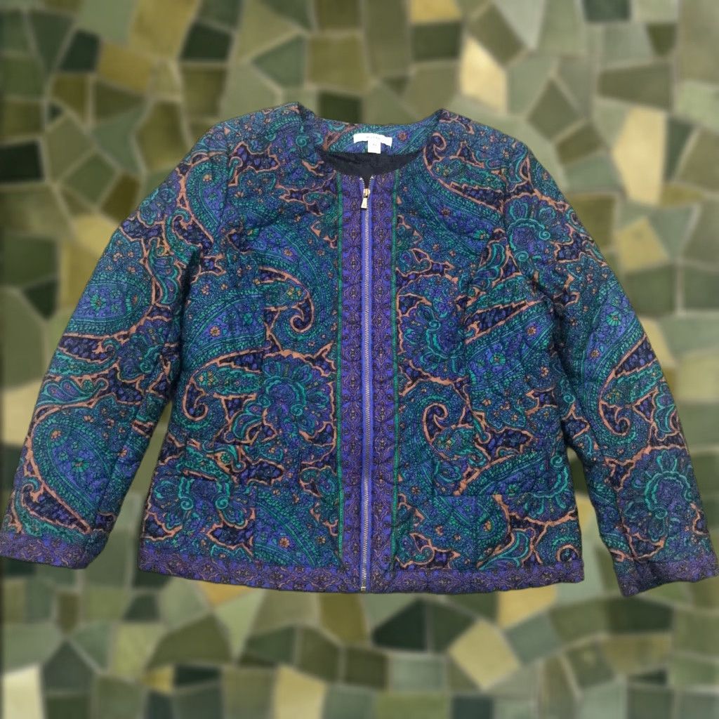 Isaac Mizrahi Isaac Mizrahi Womens Jacket Paisley Quilted Zip Coat Blue Green Purple Size 10 Size L / US 10 / IT 46 - 1 Thumbnail