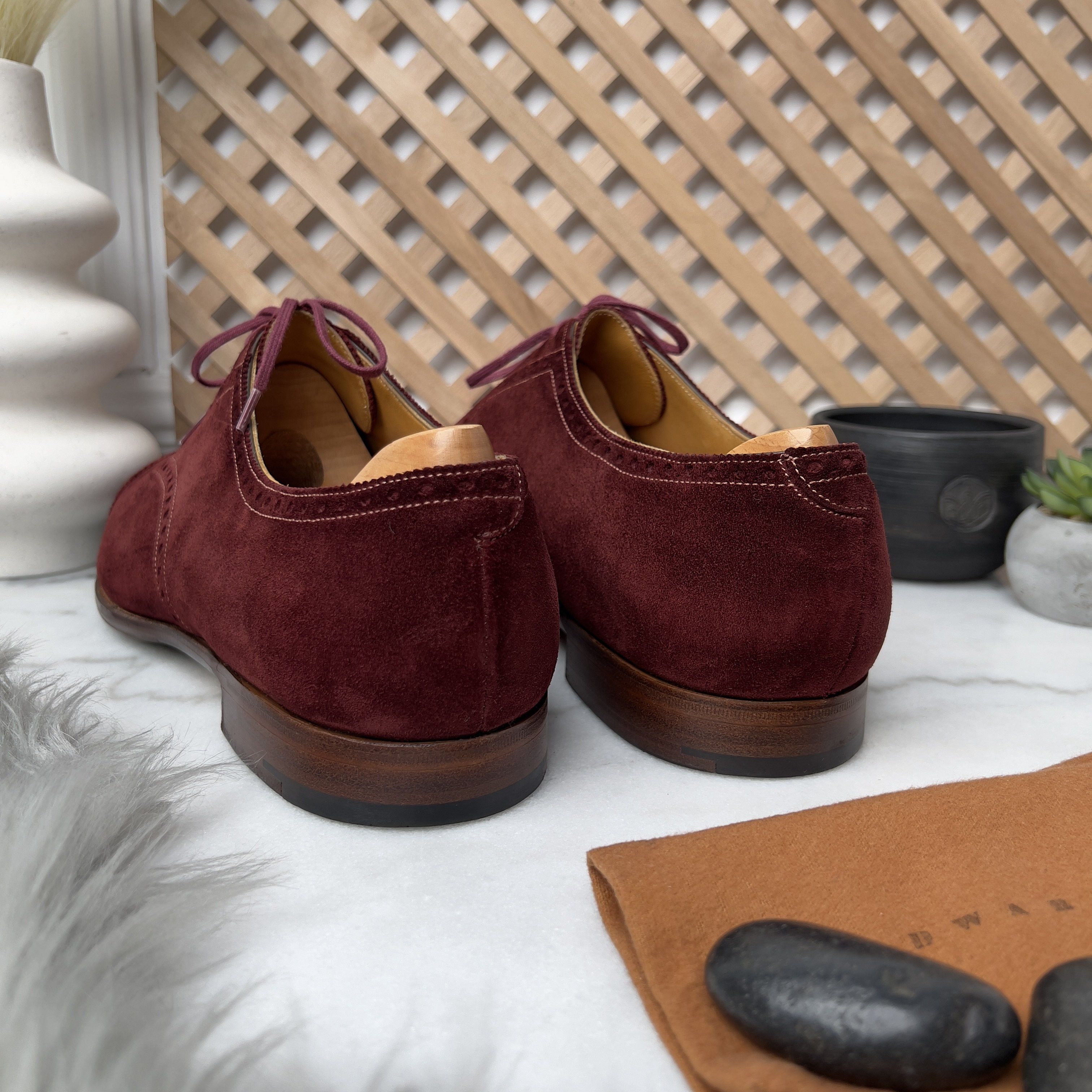 Edward Green Cardiff Cap Toe Oxfords Brogue Burgundy Suede Size US 12 / EU 45 - 6 Thumbnail