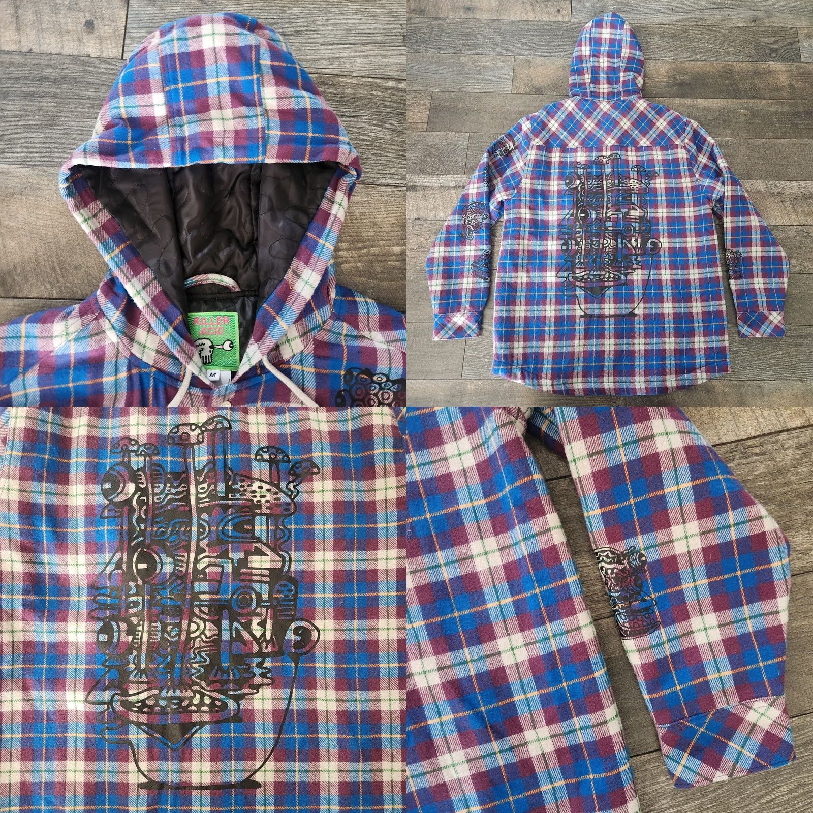 Vintage Killer Acid Shacket Jacket Mens Medium Hoodie Flaid Plaid Trippy Psychedelic Flannel Size US M / EU 48-50 / 2 - 8 Thumbnail