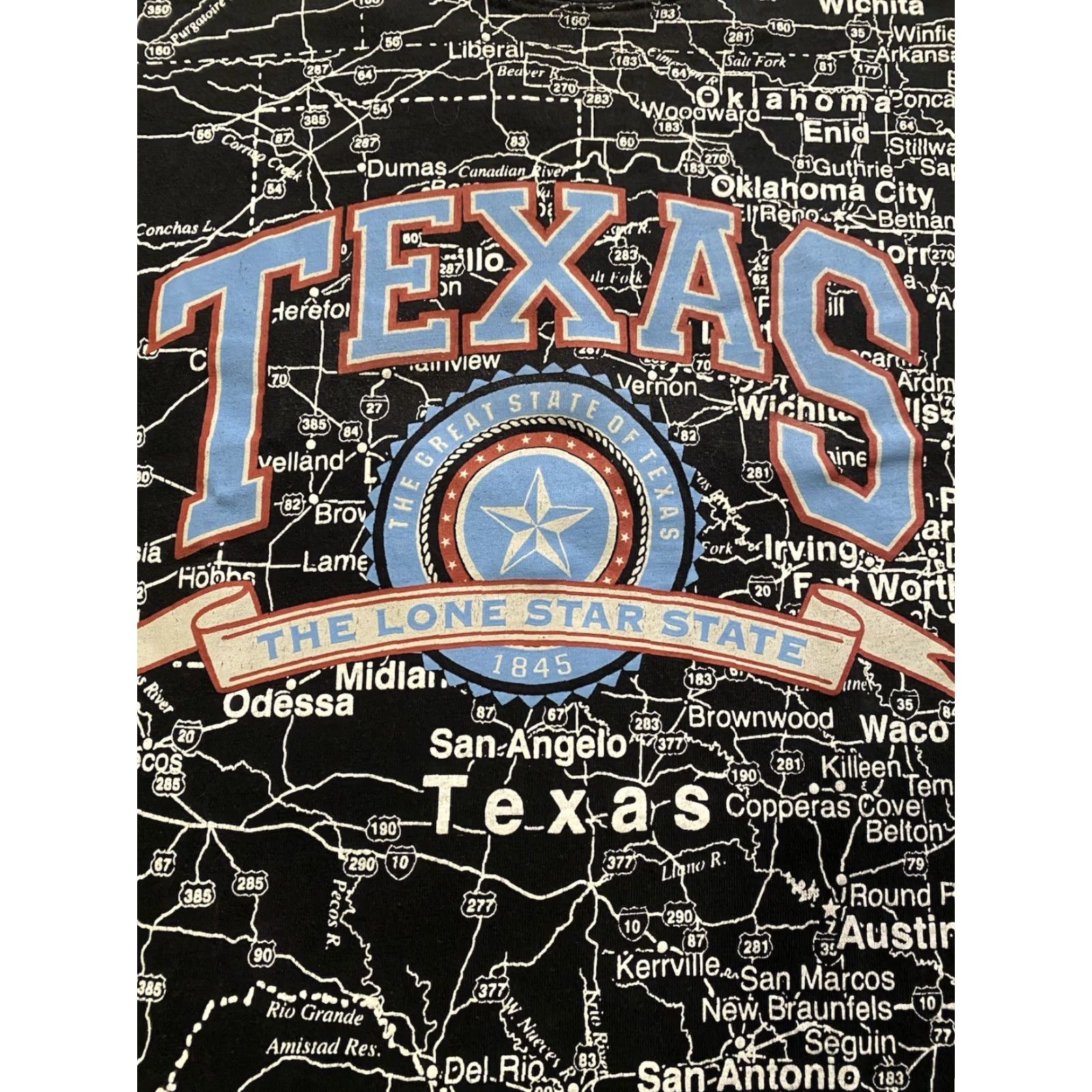 Vintage American Crown T-Shirt Black Medium Men's Shirt Texas Lone Star State Map AOP Graphic Print Short Sleeve Crew Neck Size US M / EU 48-50 / 2 - 5 Thumbnail