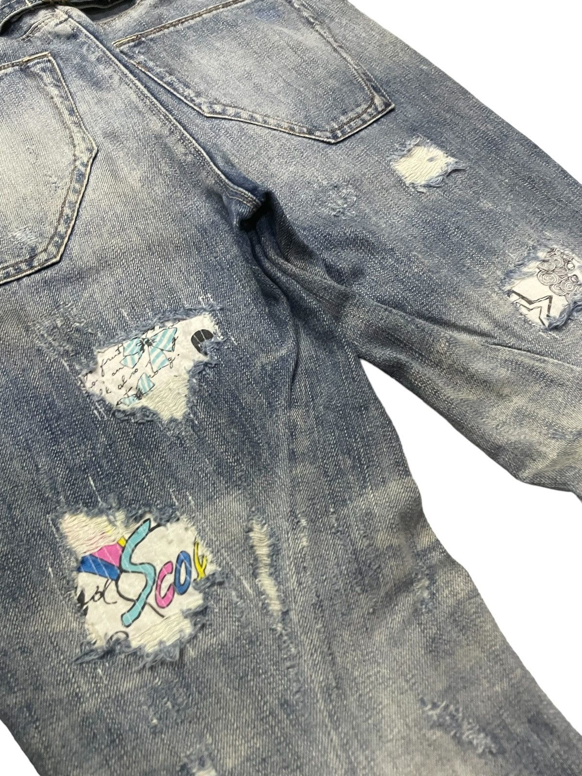 Hysteric Glamour × Japanese Brand Bit Blue X Scolar Japan Drop Crotch Craft Sashiko Boro Jeans Size US 31 - 14 Thumbnail