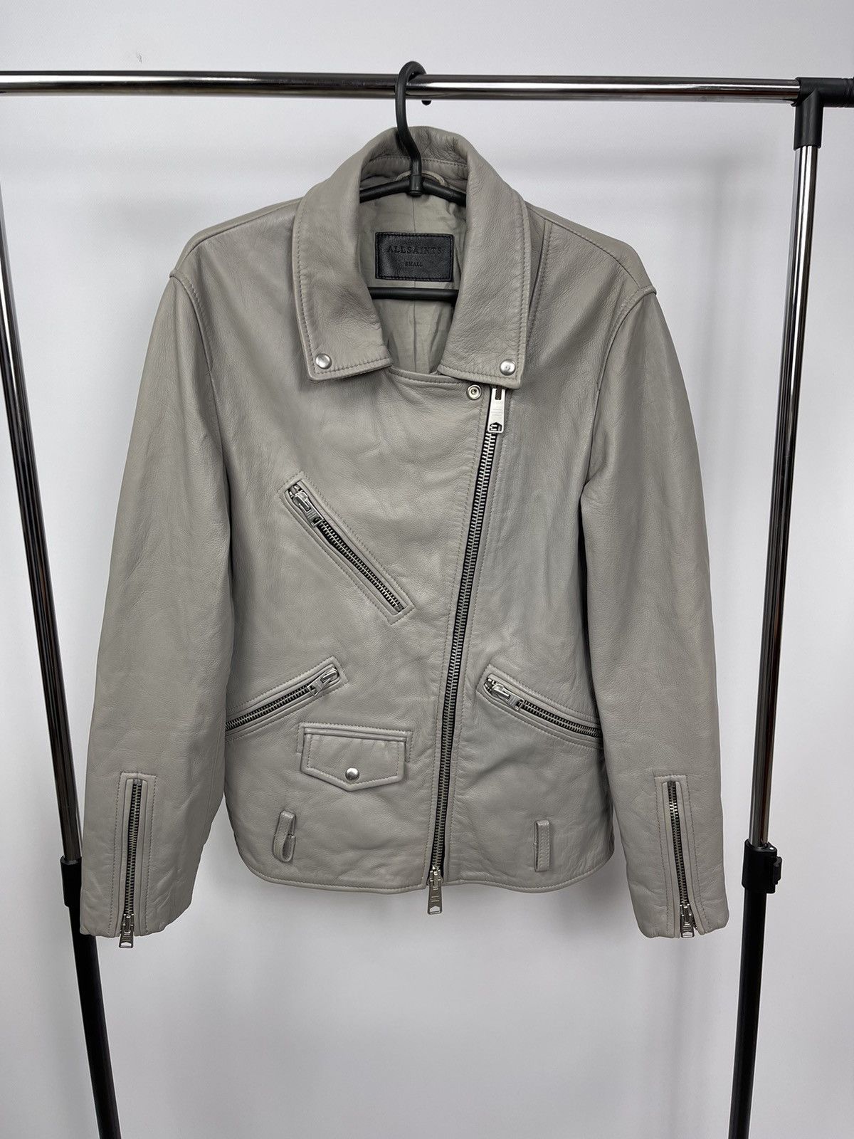Allsaints AllSaints Men’s Leather Oversized Biker Jaket Size S Grey Size US S / EU 44-46 / 1 - 1 Thumbnail