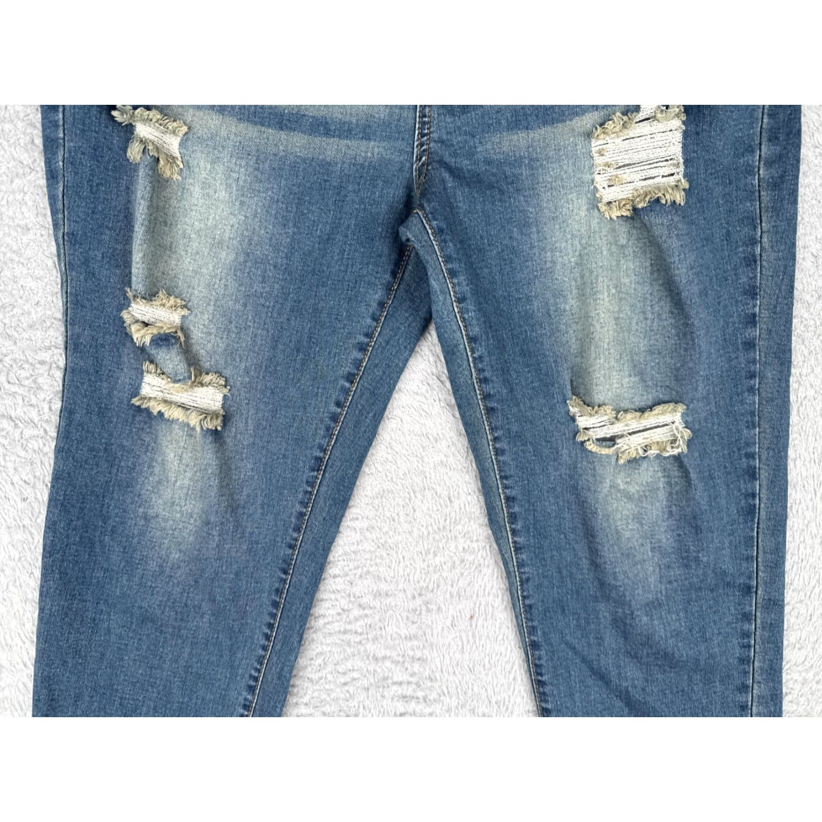 Vintage ROSWEAR Jeans Womens XL Blue Medium Wash High Rise Crop Distressed Stretch 34x19 Size 40" / US 18 - 3 Thumbnail