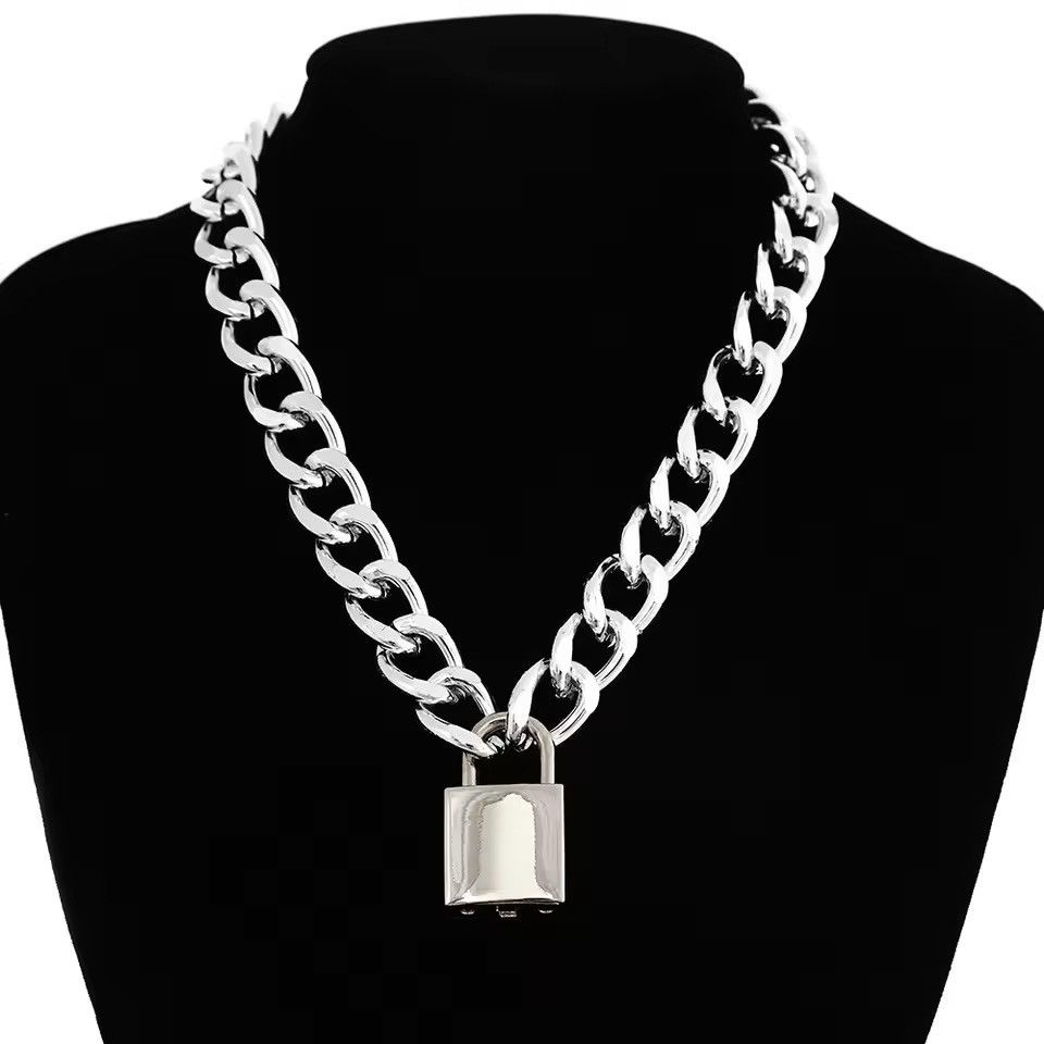 Jewelry Solid Stainless Steel Padlock Chunky Heavy Lock Key Necklace Size ONE SIZE - 1 Thumbnail