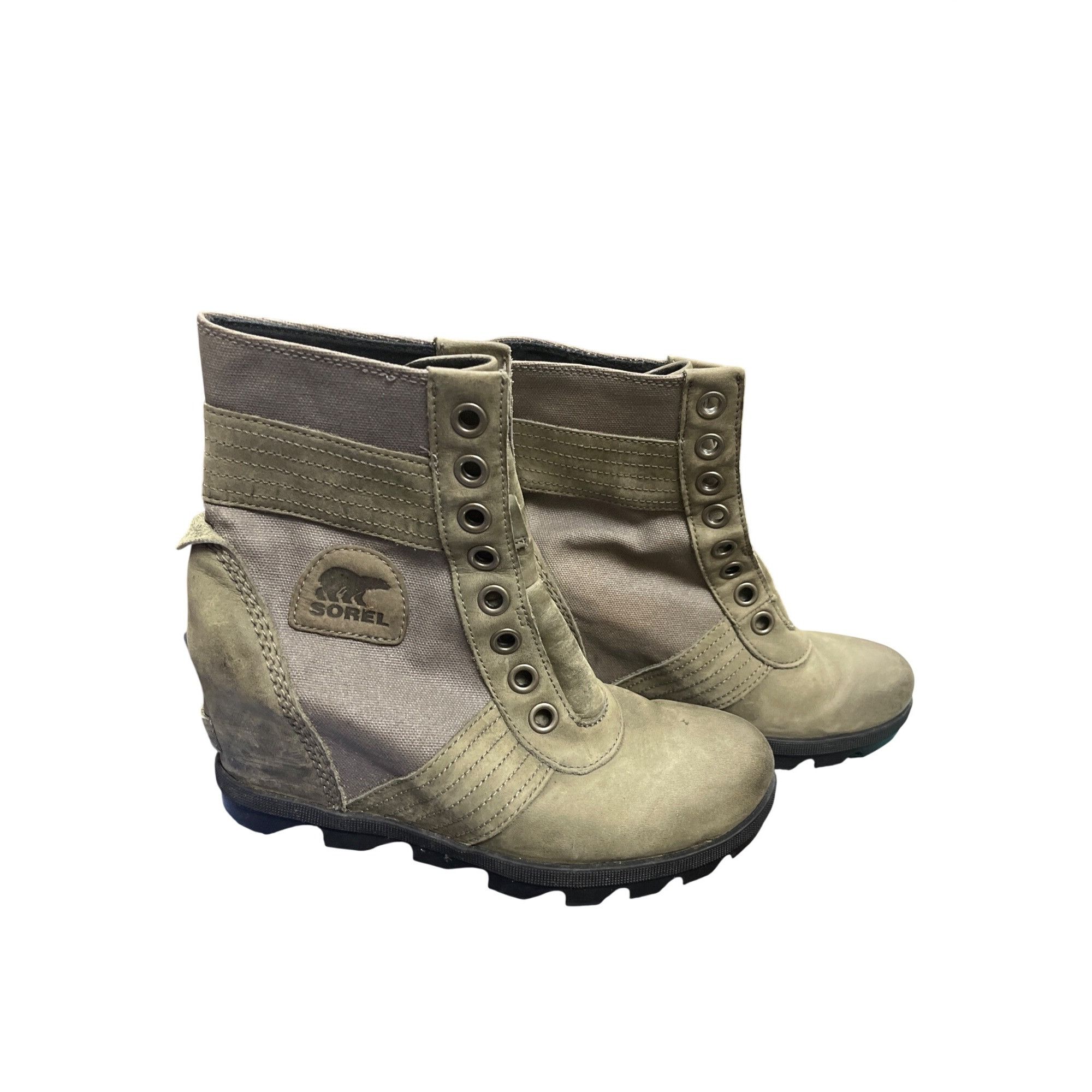 SOREL Sorel wms gray green ankle leather canvas hiking casual boot Size US 8 / IT 38 - 3 Thumbnail