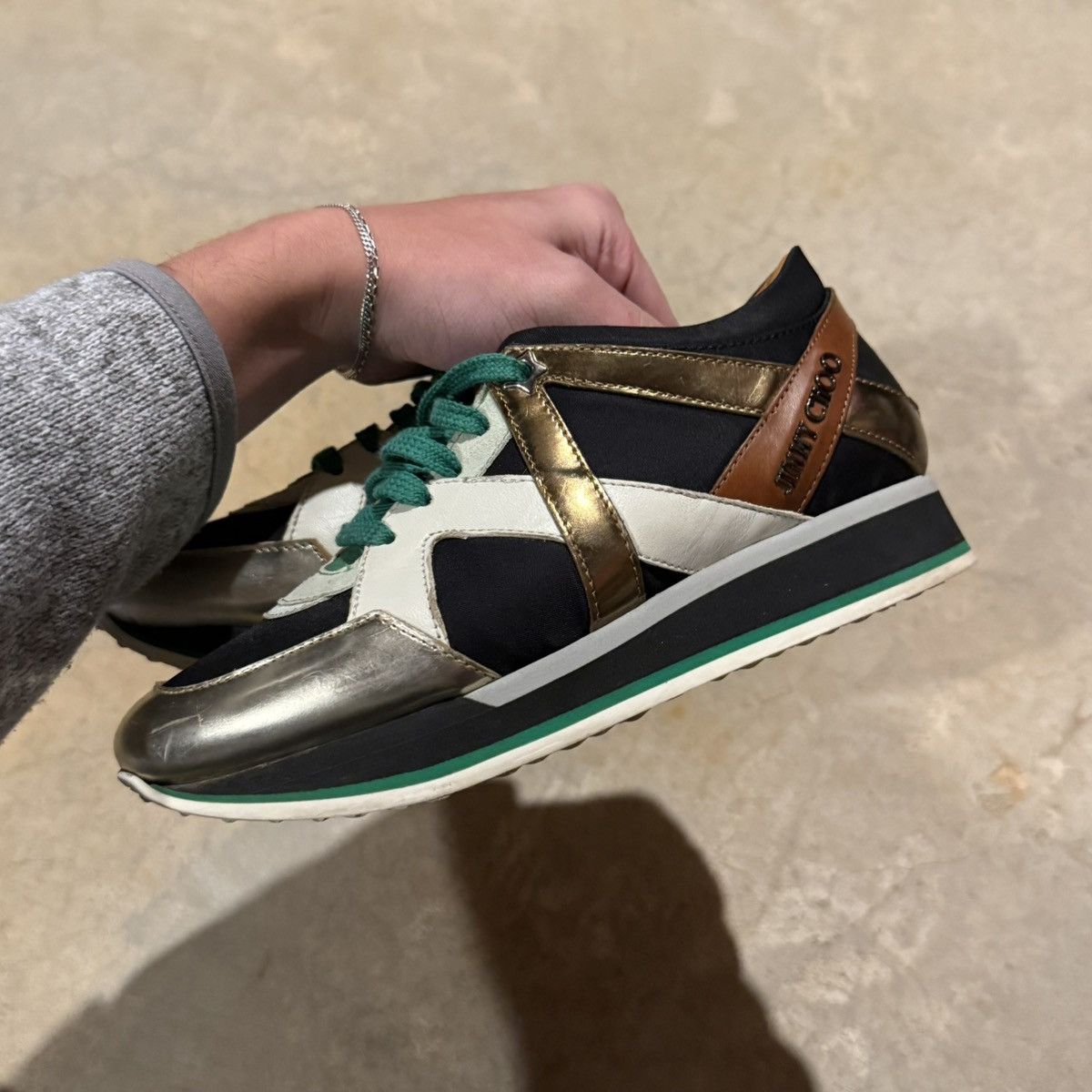 Jimmy Choo Jimmy Choo London Iconic Green Mix Media Logo Sneakers EU 35 Size US 5 / IT 35 - 10 Thumbnail