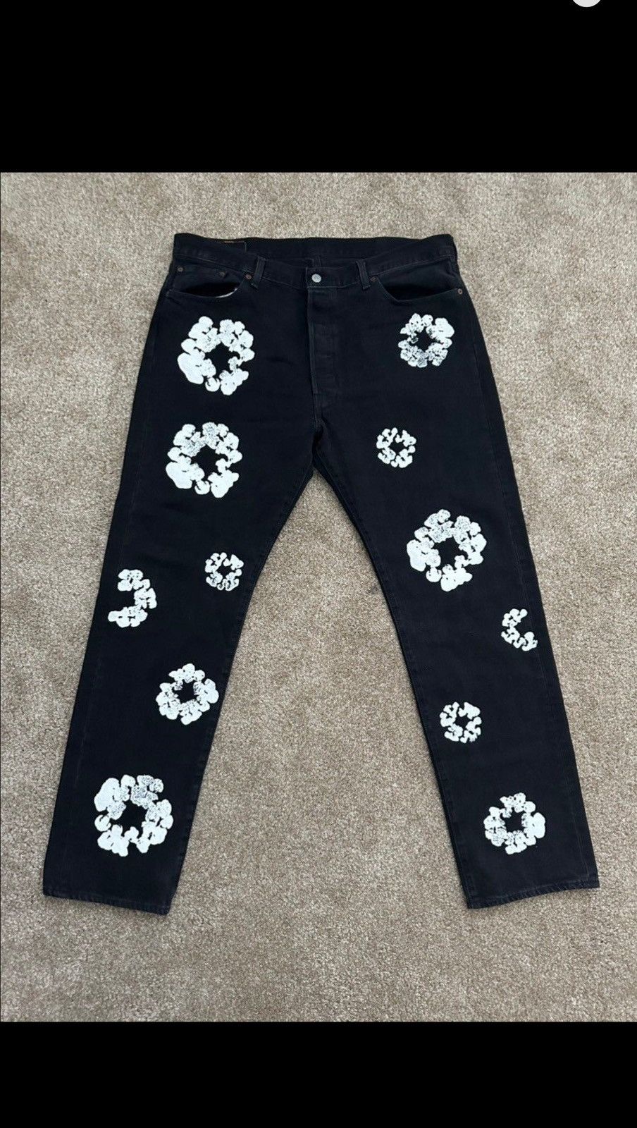 image of Denim Tears X Levis 501 Cotton Wreath Jean Black, Men's (Size 40)