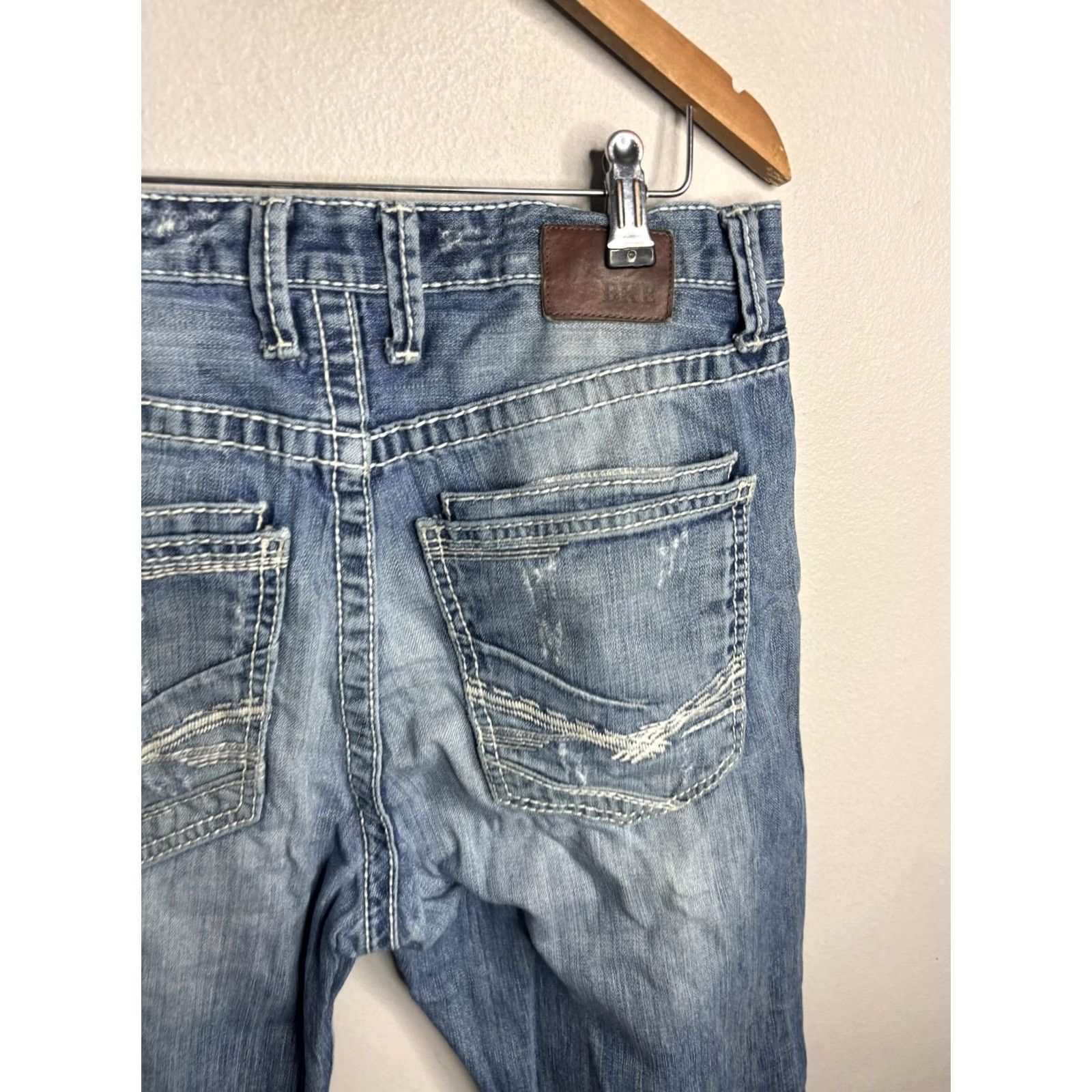 BKE BKE Tyler Straight Jeans Mens 33x34 Blue Distressed Denim Button Fly / Regular Inseam 34" 5-Pocket Grunge Vintage: No / Mens Size US 33 - 6 Thumbnail