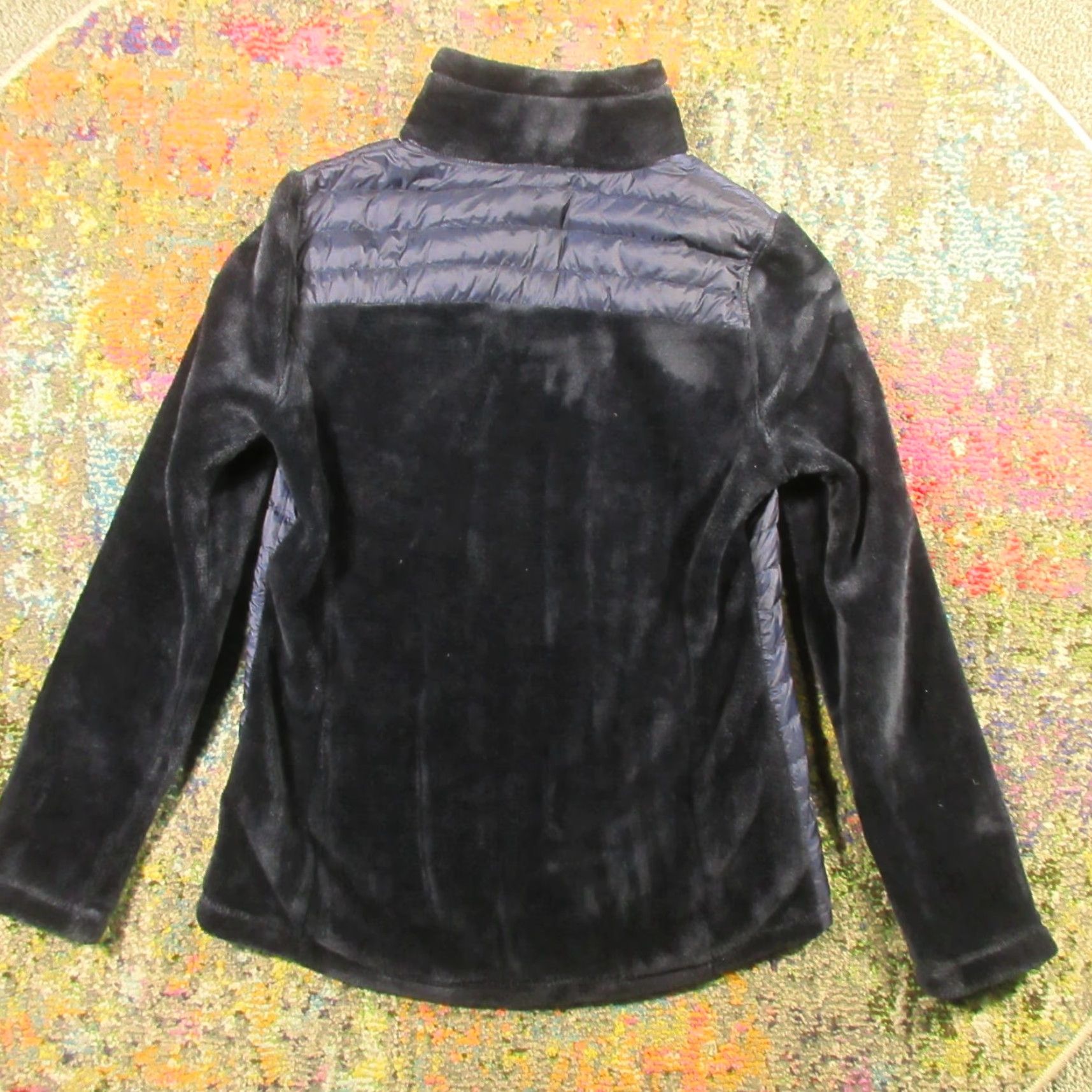 Vintage 32 Degrees Heat Puffer Fleece Jacket Womens M Navy Ultralight Mixed Media EUC Size M / US 6-8 / IT 42-44 - 2 Thumbnail