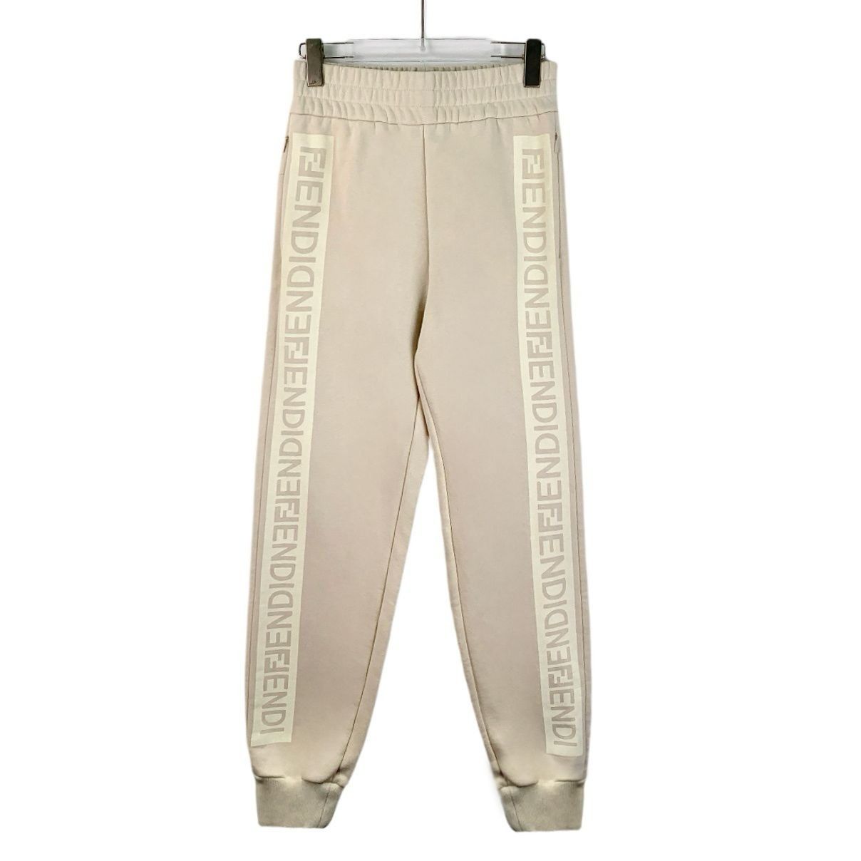 Fendi Fendi Beige Cotton Side Logo Jogger Pants 40M Elastic Waist Size 40" / US 18 - 1 Thumbnail