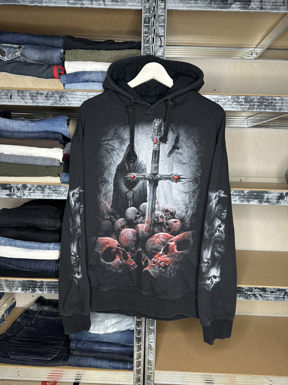 Band Tees Spiral Grim Reaper Skull Hoodie XL Gothic Full Print Swords Size US XL / EU 56 / 4 - 1 Thumbnail