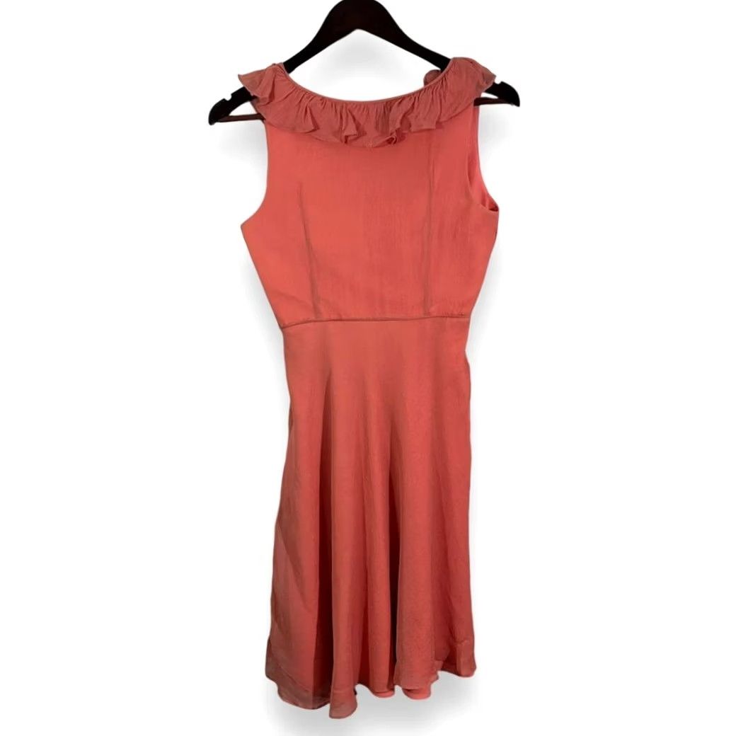 Vintage J Crew Coral Ruffle Wrap Dress Sleeveless Summer Cocktail Party Womens 0 Size XS / US 0-2 / IT 36-38 - 2 Thumbnail