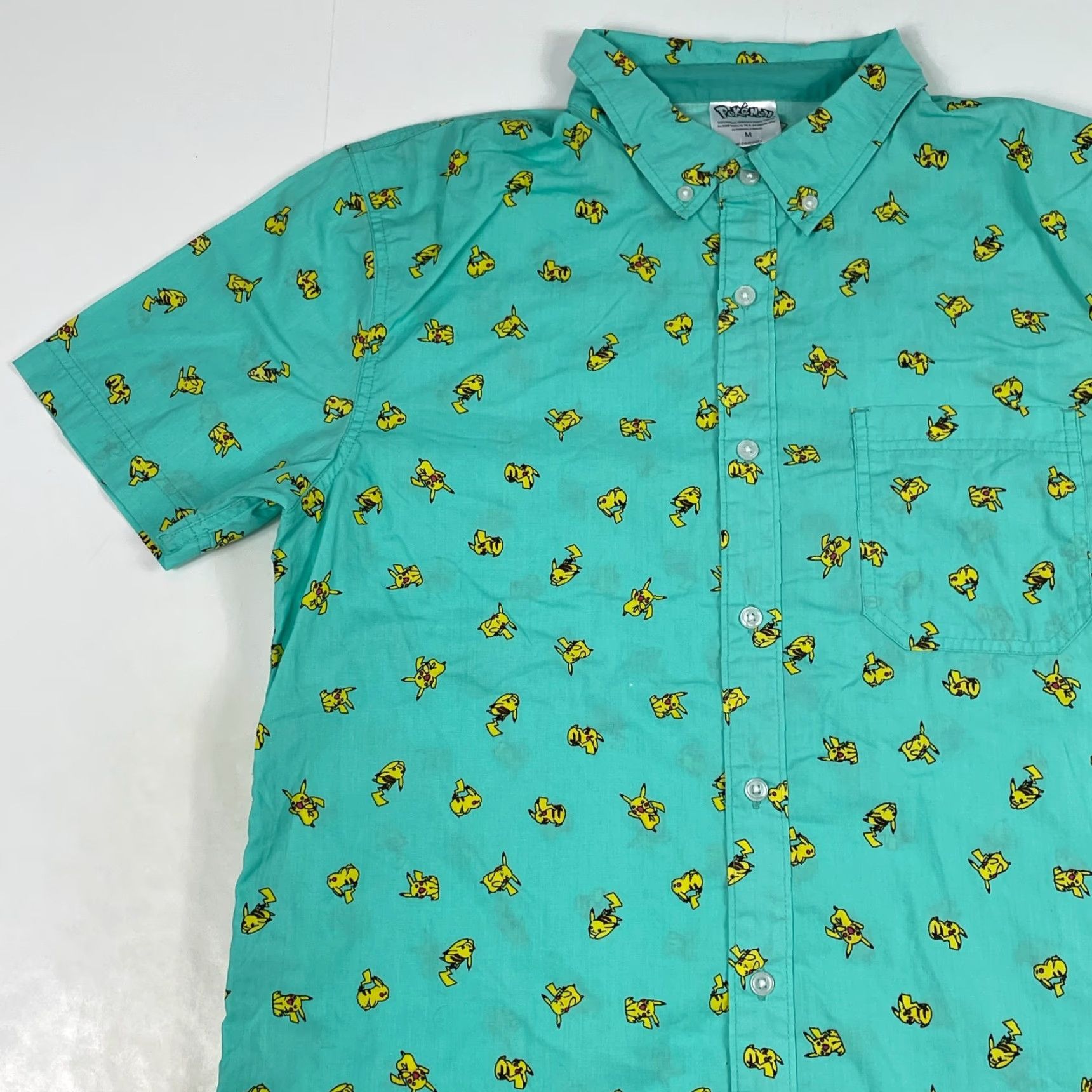 Vintage Pokemon Shirt Mens Medium Green Pikachu Short Sleeve Button Up Golf Gamer Arcade Size US M / EU 48-50 / 2 - 2 Thumbnail