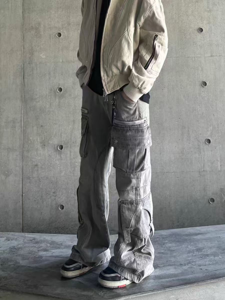 High Street Multi-Pocket Workwear Micro Flare Jeans