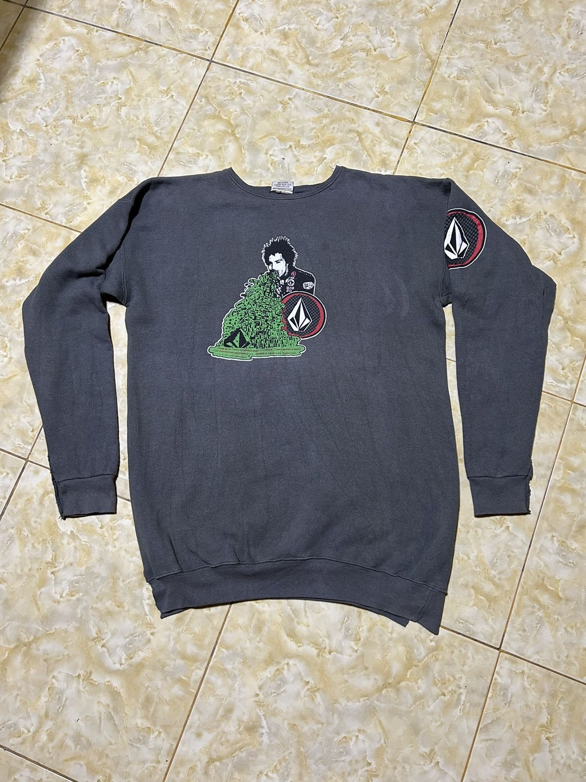 image of Band Tees x Volcom Sid Vicious Punk Crew Neck Sweatshirt in Grey, Men's (Size Medium)