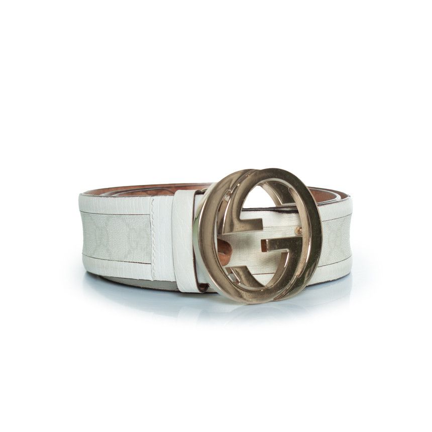 Gucci Gucci, monogram canvas and leather GG buckle belt Size ONE SIZE - 5 Thumbnail
