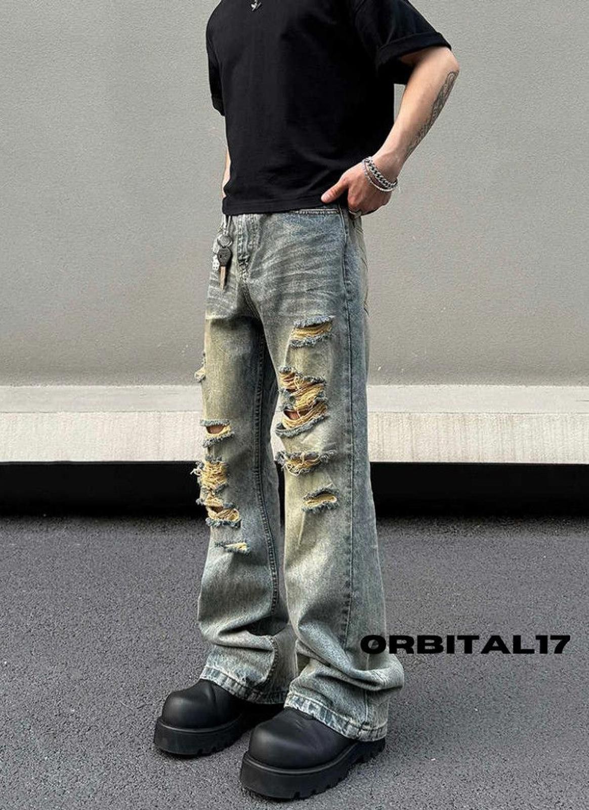 Japanese Brand Distressed Wide Leg Denim Jeans Size US 30 / EU 46 - 2 Thumbnail